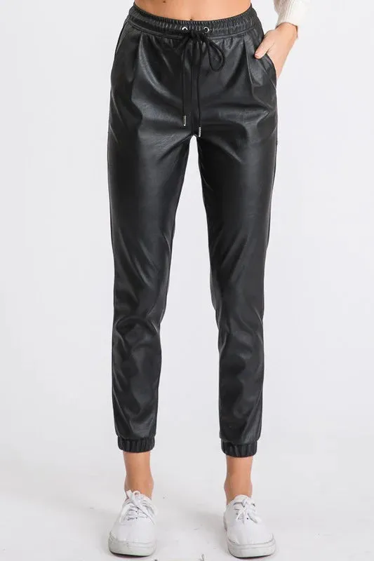 FAUX LEATHER JOGGERS