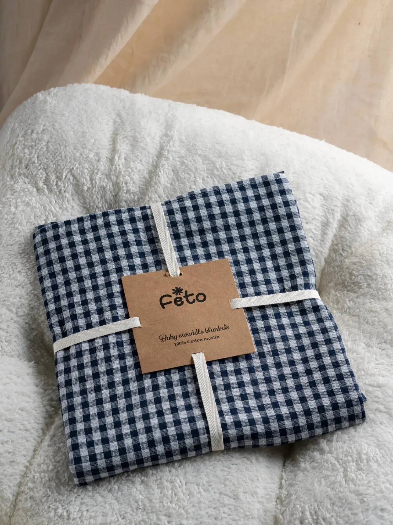 FETO COTTON MUSLIN SWADLE WRAP - NAVY CHECK