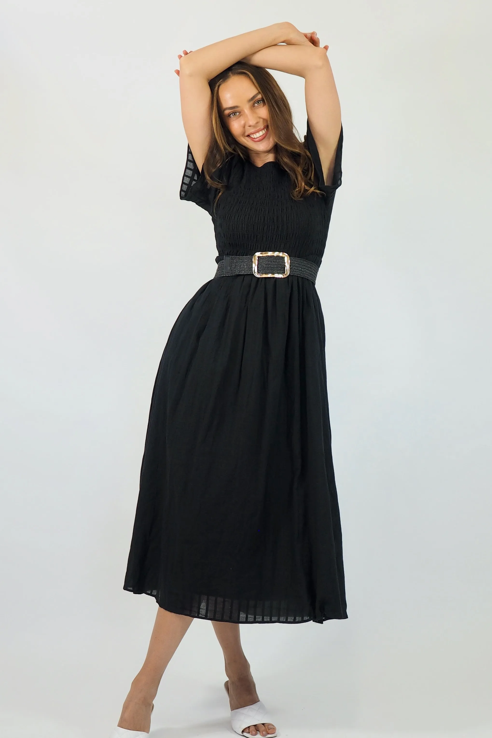 Flutter Midi  Dress - Black