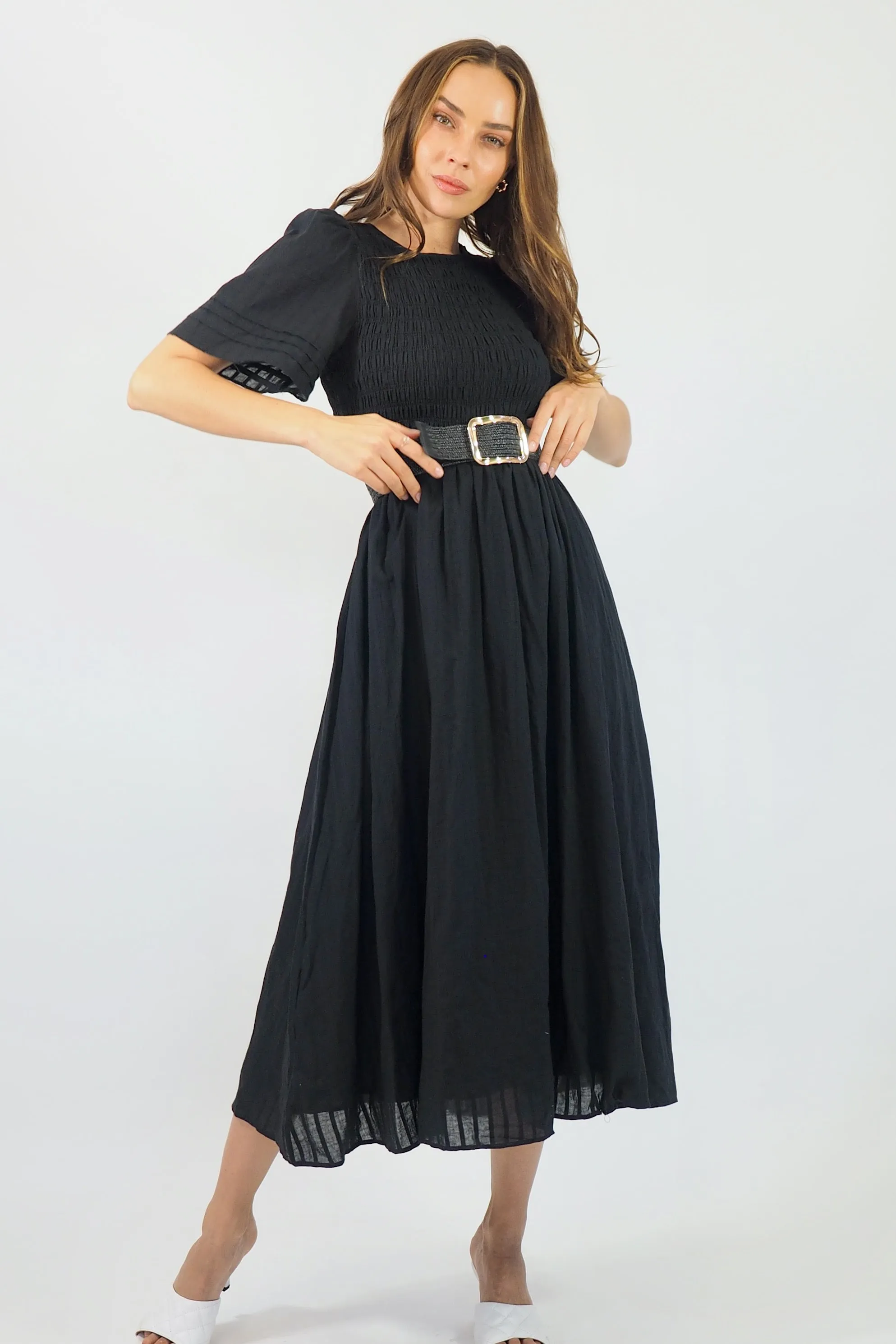 Flutter Midi  Dress - Black