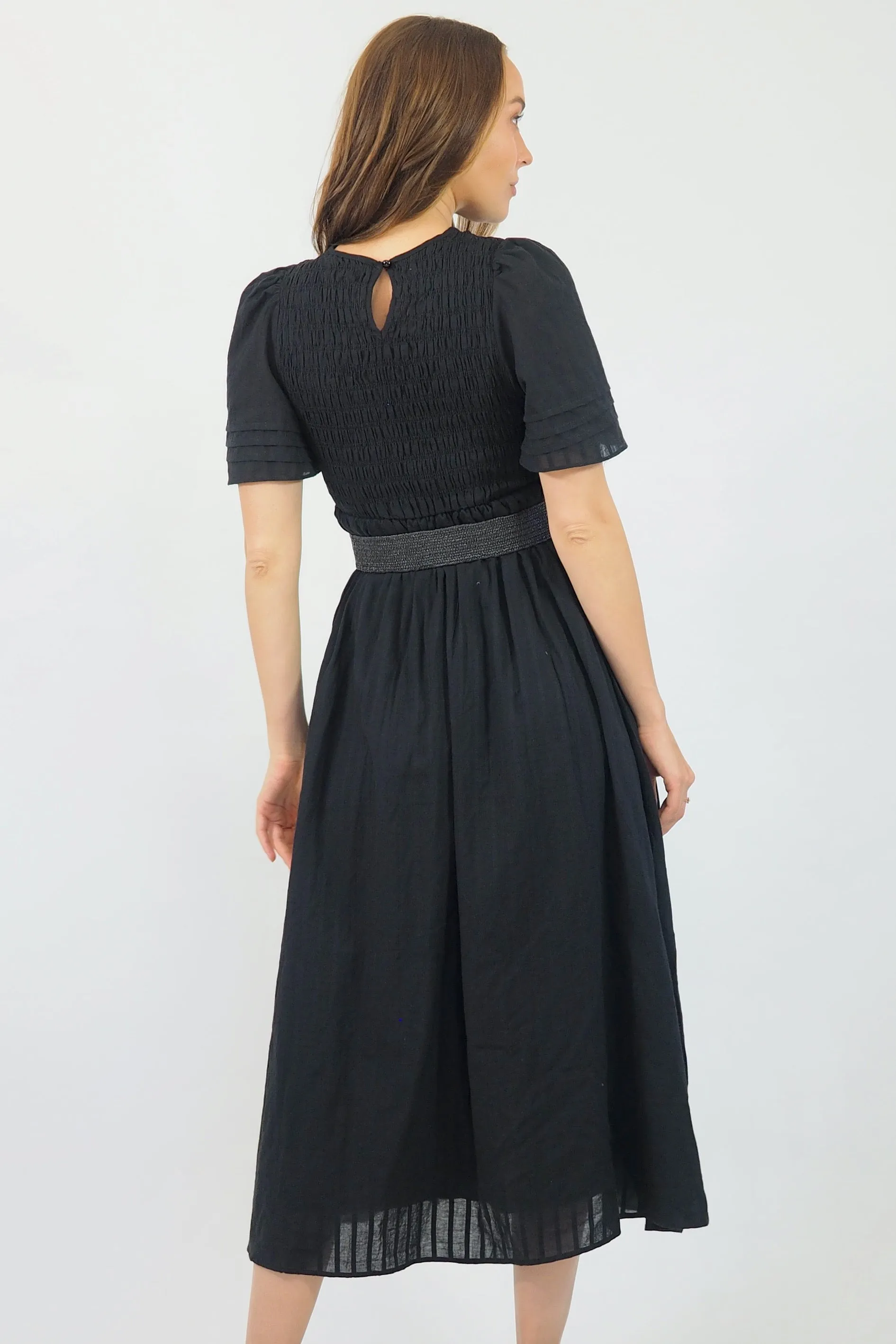 Flutter Midi  Dress - Black