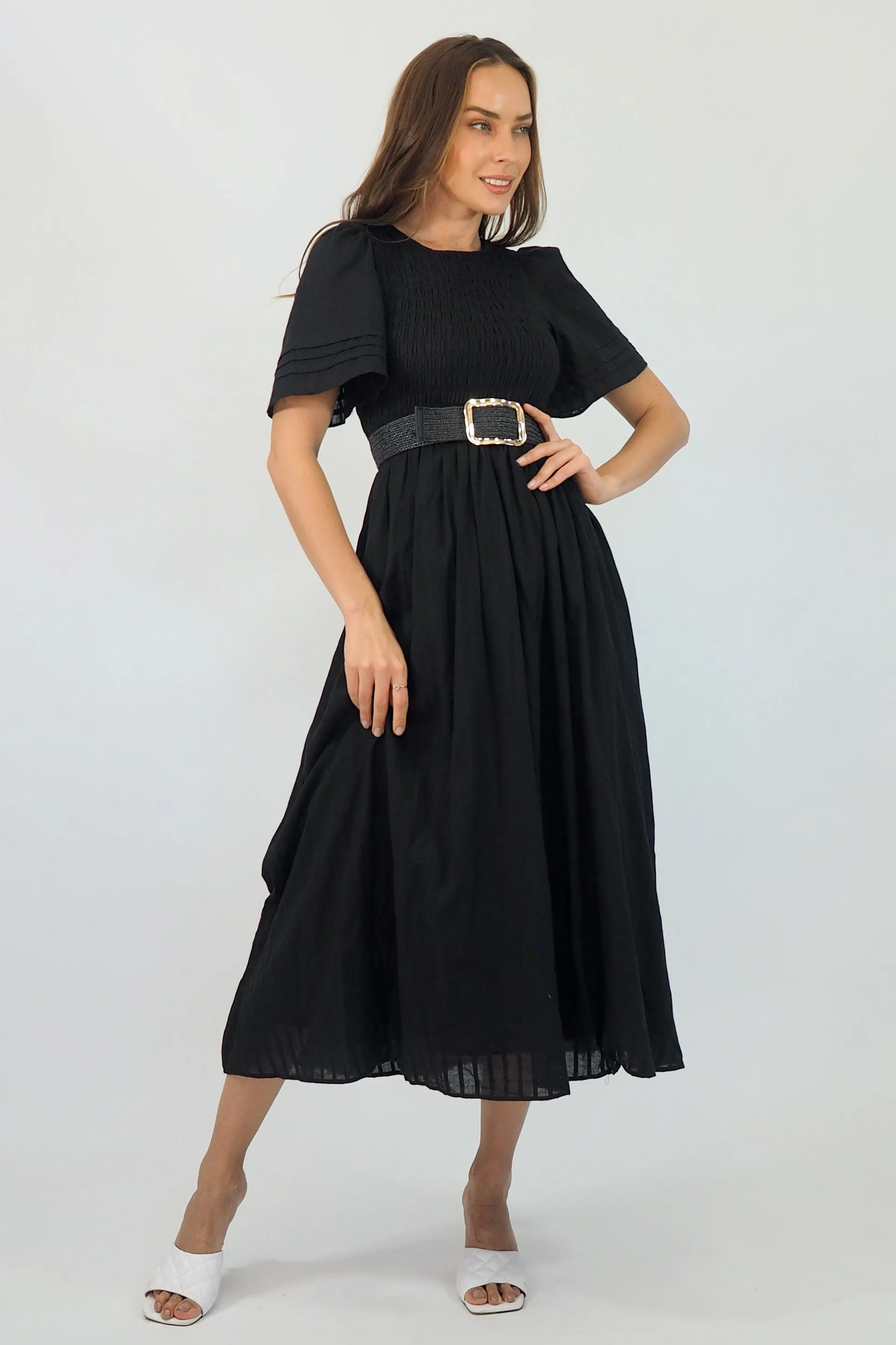 Flutter Midi  Dress - Black