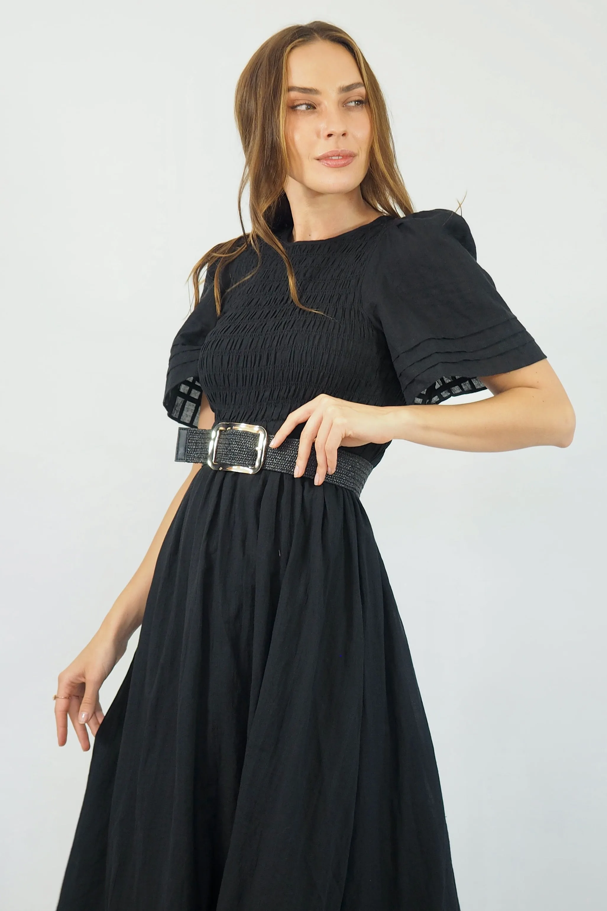 Flutter Midi  Dress - Black