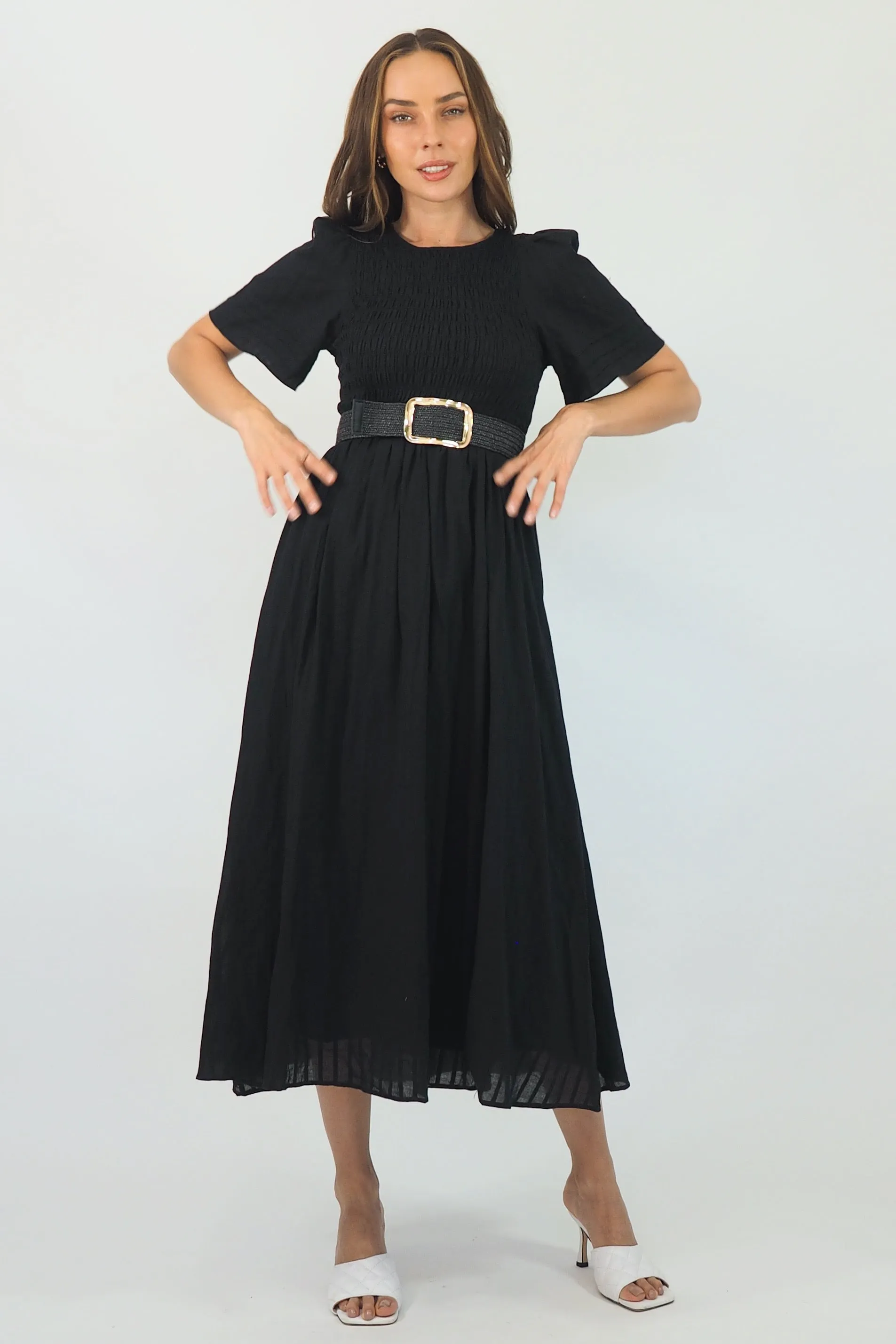 Flutter Midi  Dress - Black