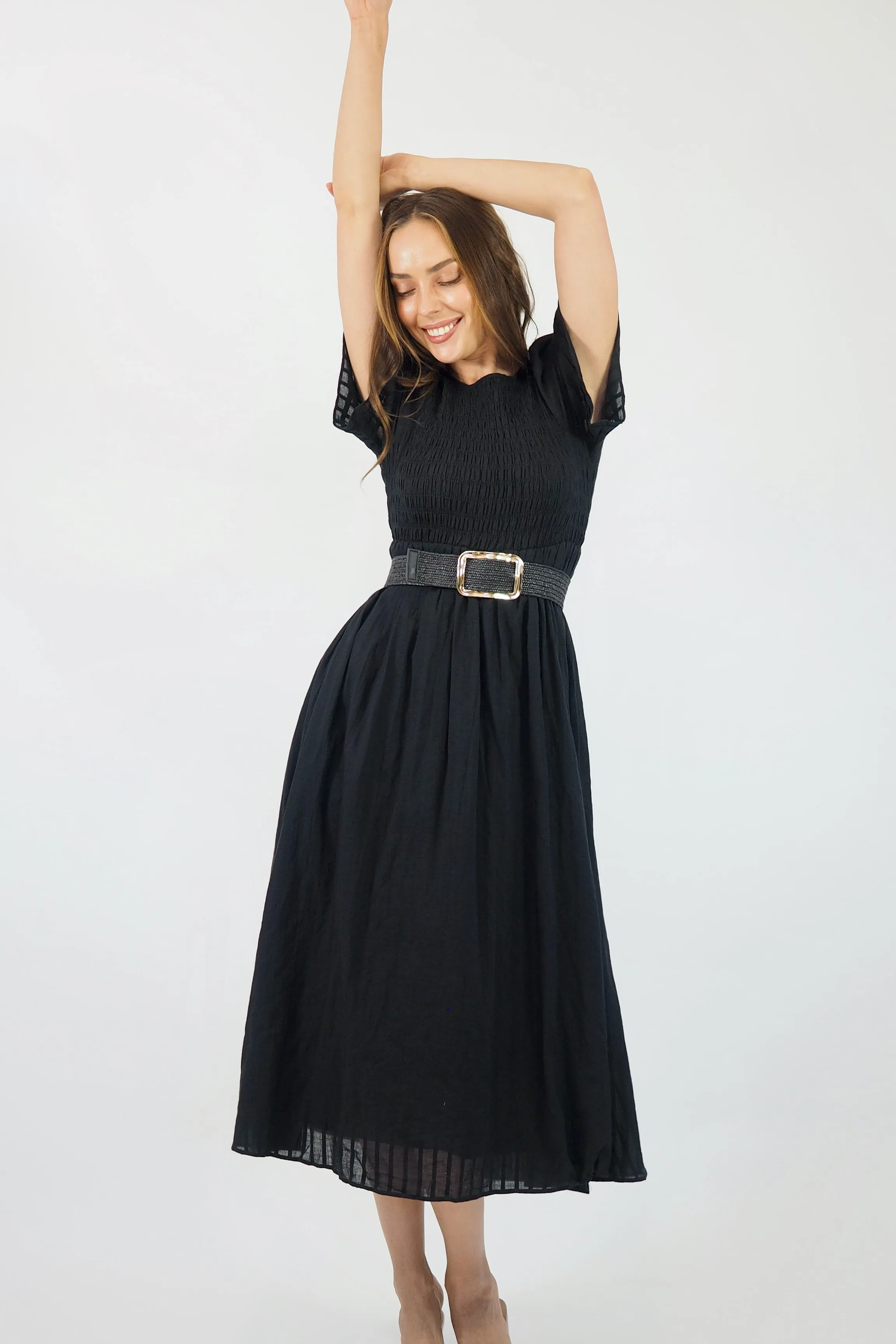 Flutter Midi  Dress - Black