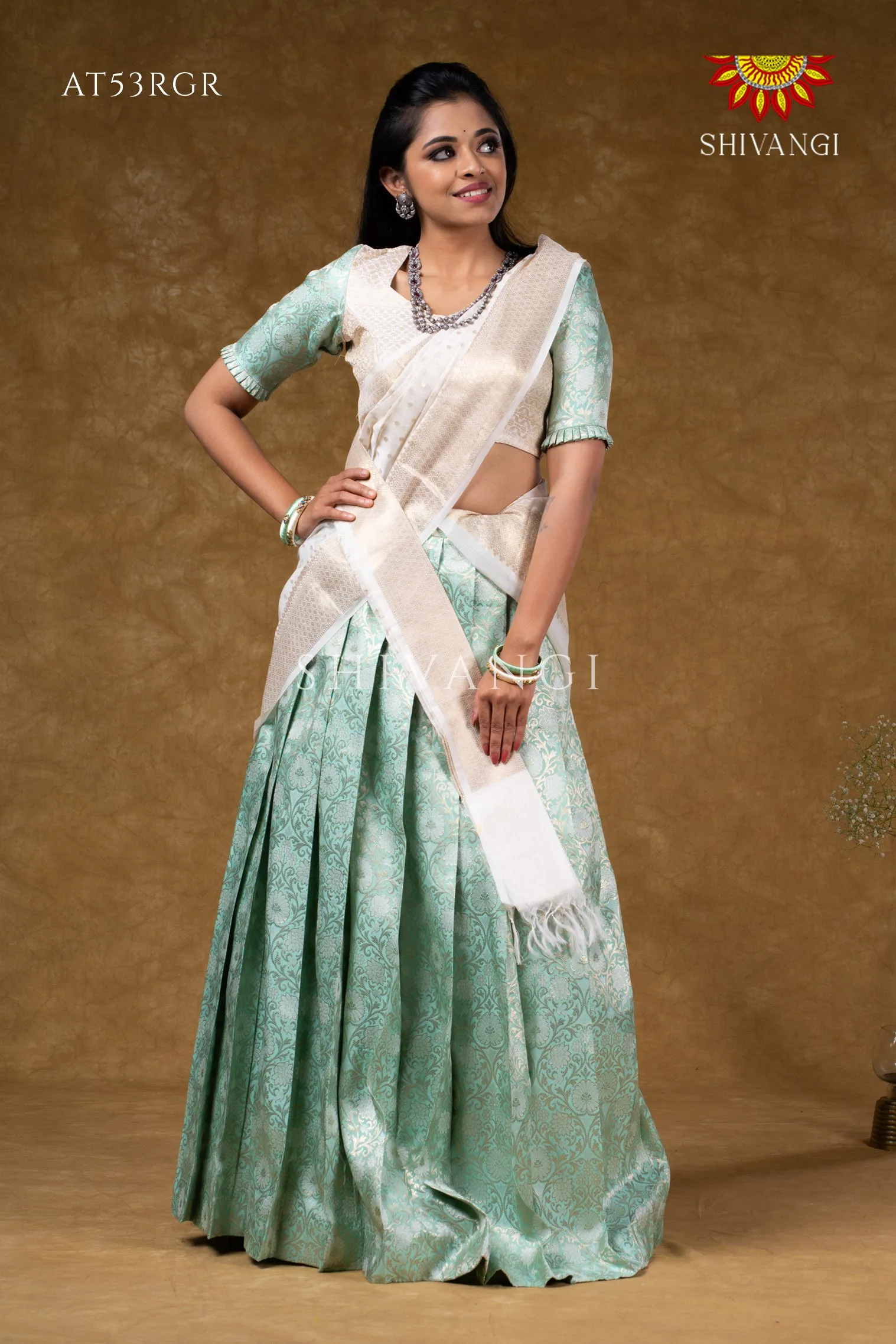 Girls Aquamarine Night Queen  Half Saree | Langa Davani