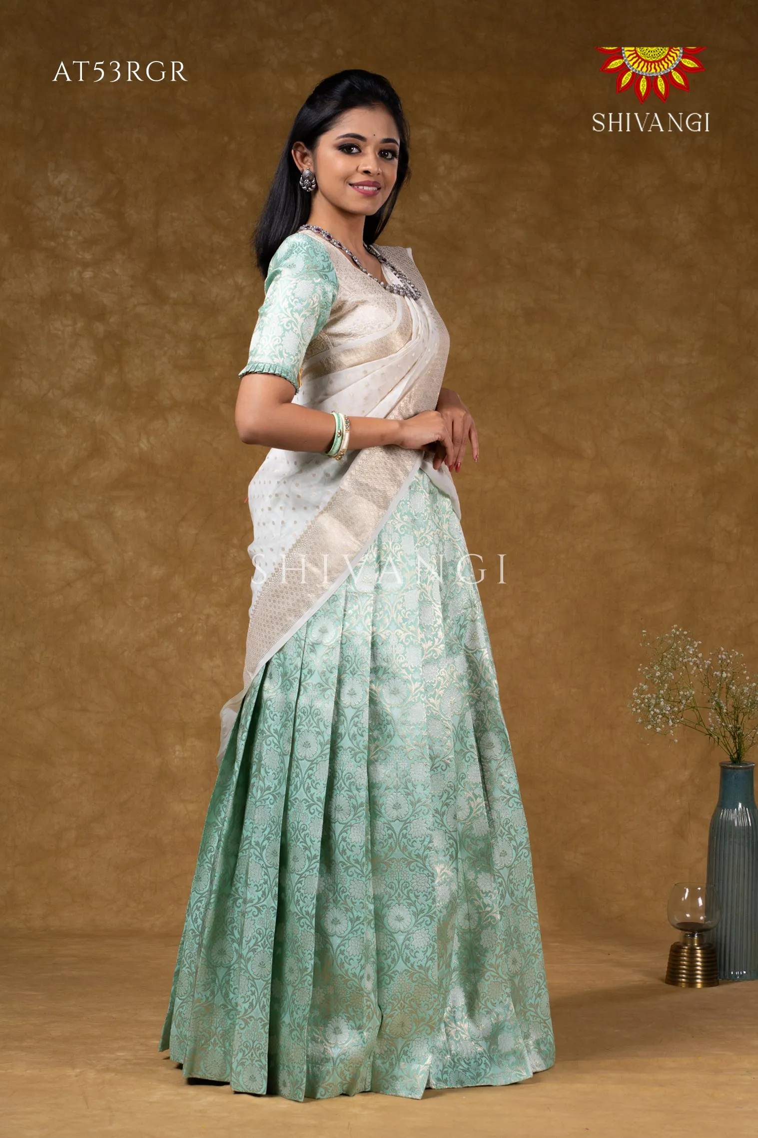 Girls Aquamarine Night Queen  Half Saree | Langa Davani