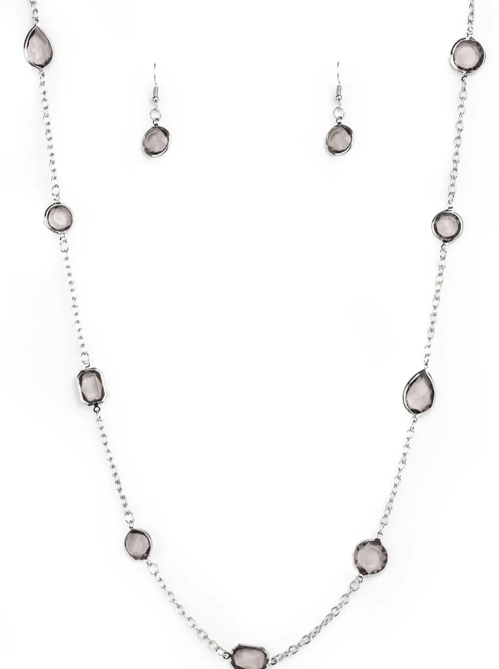 Glassy Glamorous Silver Necklace Set