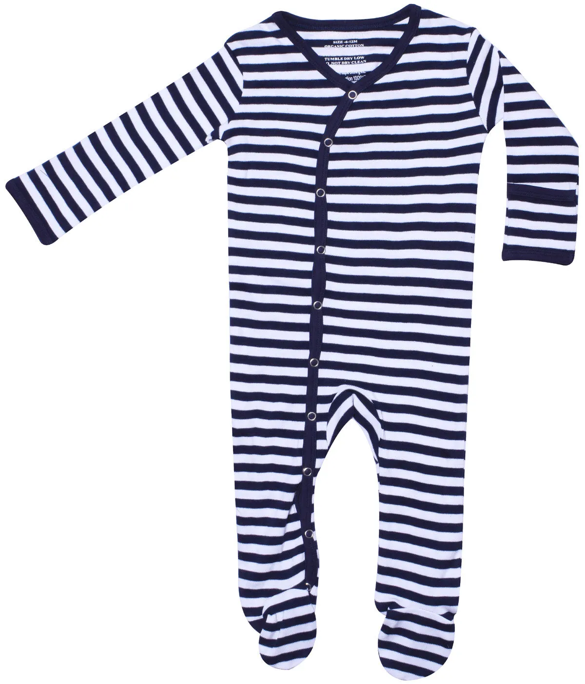 GOTS Certified Organic Cotton Baby Clothes Footed Sleepwear (White-Blue)