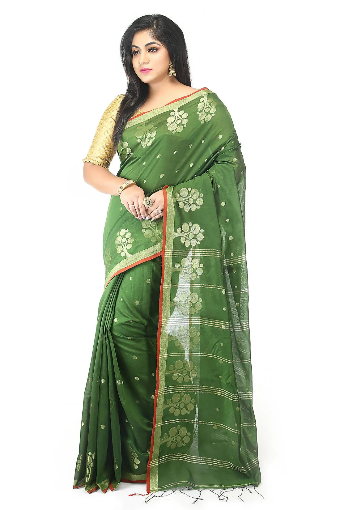 Green bengal handloom extrawefts work saree