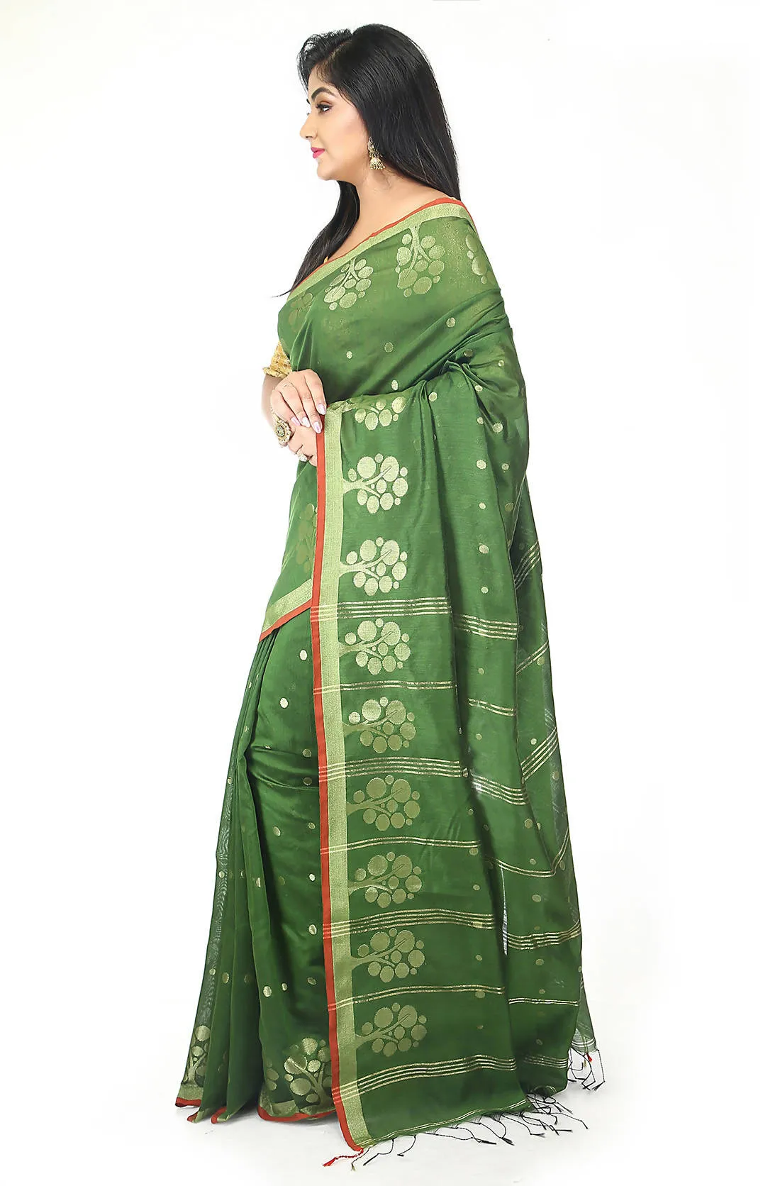 Green bengal handloom extrawefts work saree