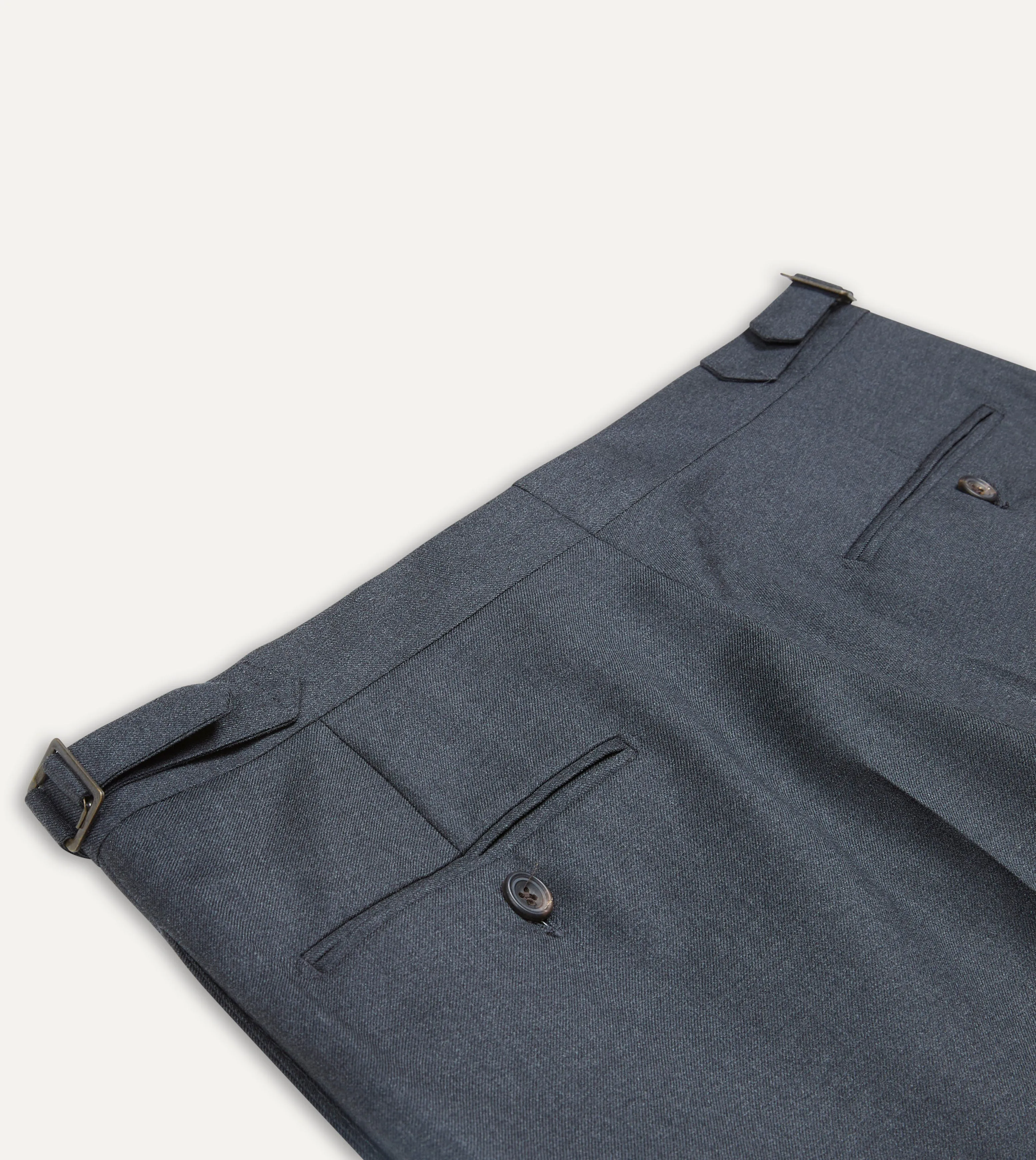 Grey Worsted Wool Single Pleat Trouser