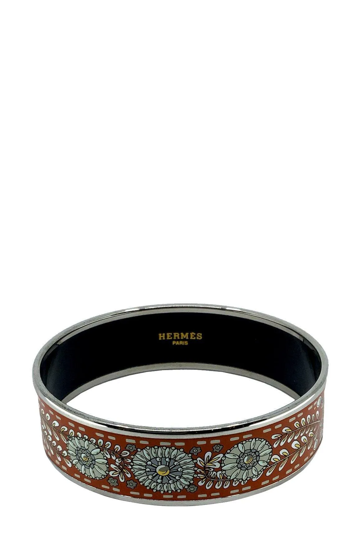 Hermes Flower Printed Enamel Wide Bracelet 70