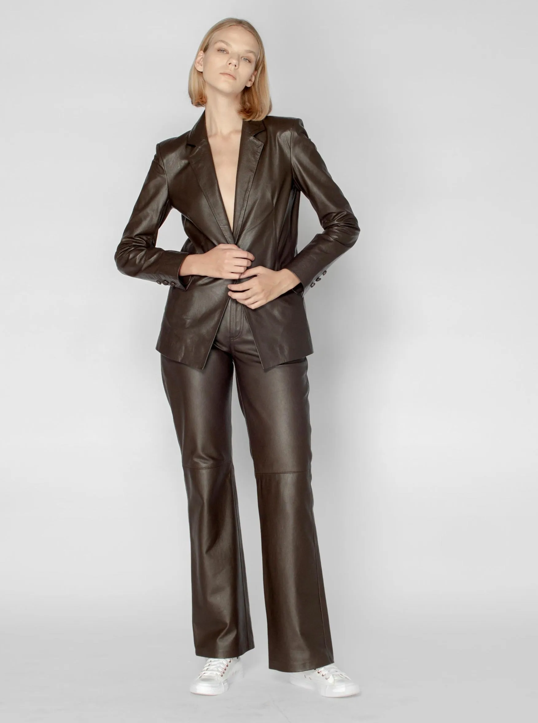 IGGY LEATHER BLAZER - CHOCOLATE BROWN