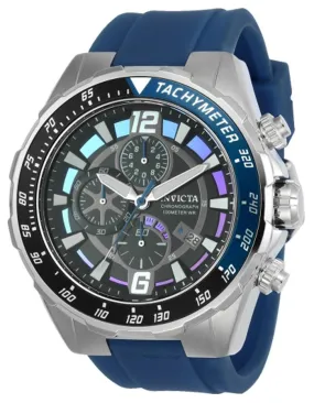 INVICTA Aviator Mens Chronogaph - Black / Blue Dial - Light Blue Silicone Strap