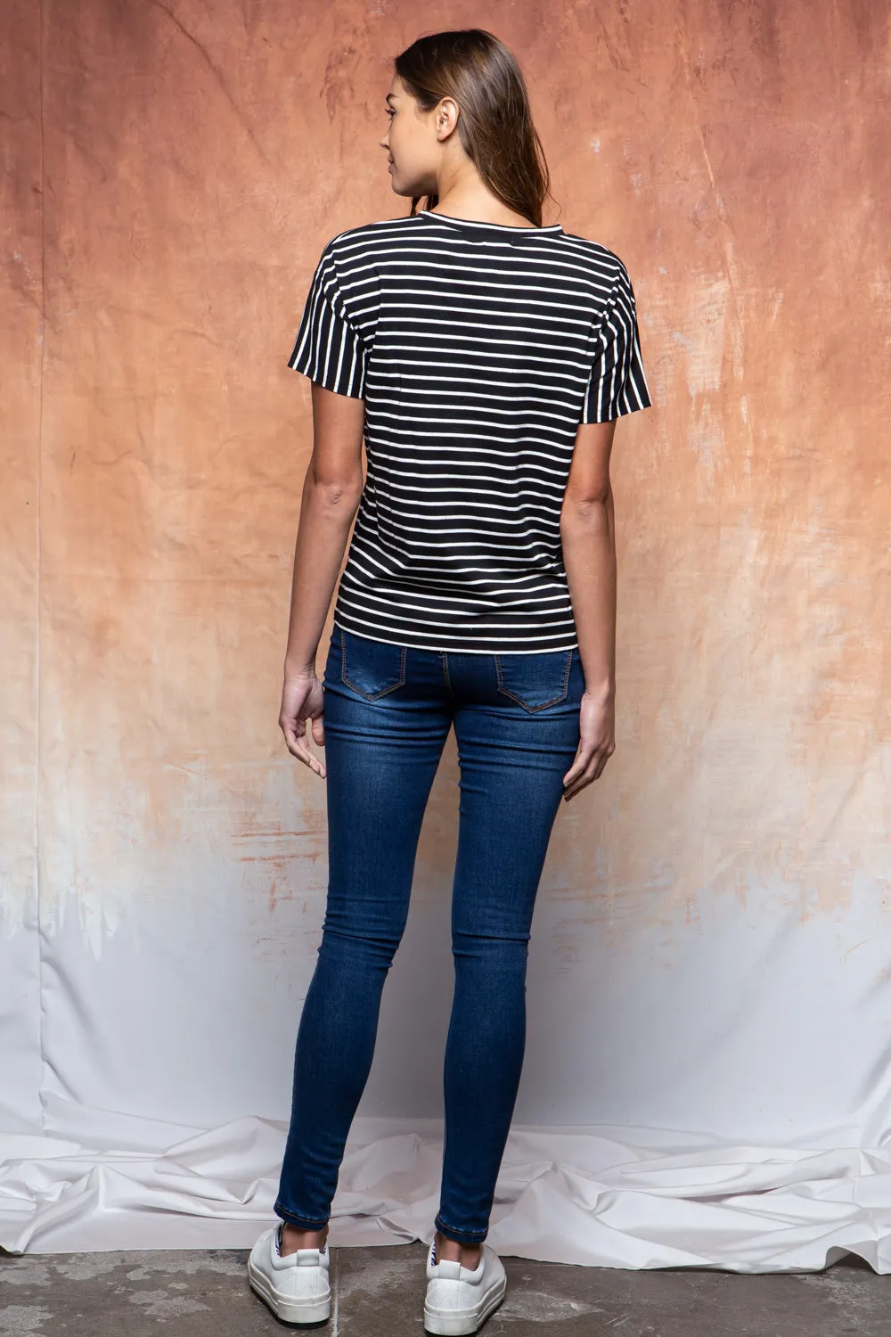 Jade Classic Stripe Tee in Black