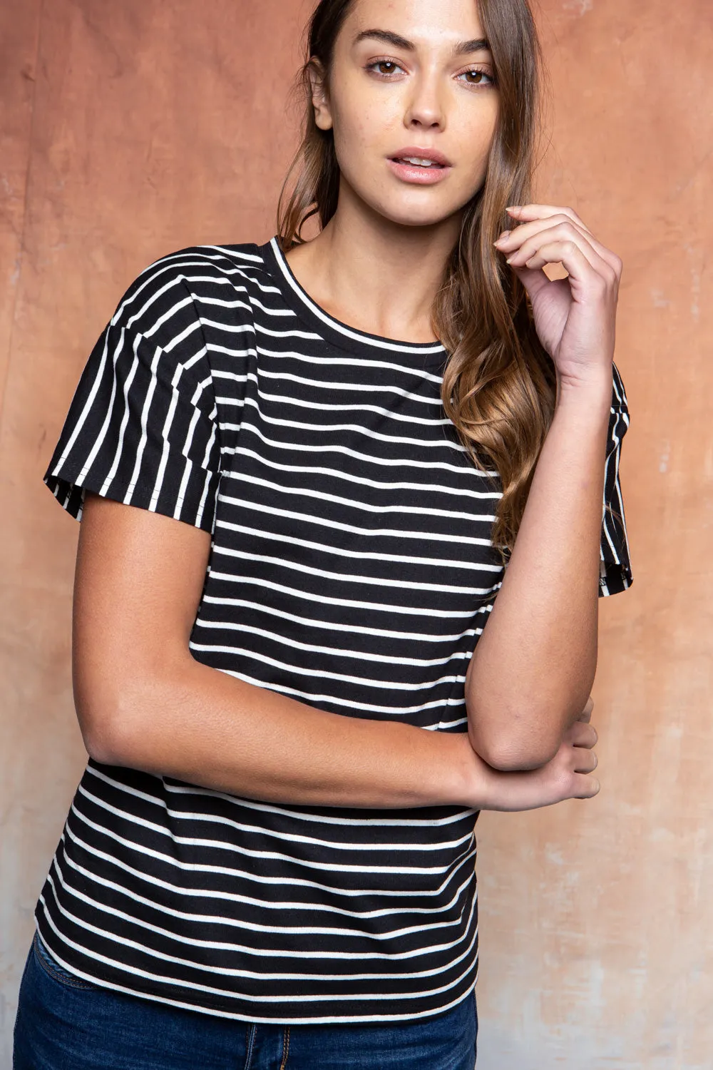 Jade Classic Stripe Tee in Black