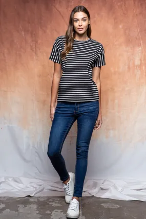 Jade Classic Stripe Tee in Black