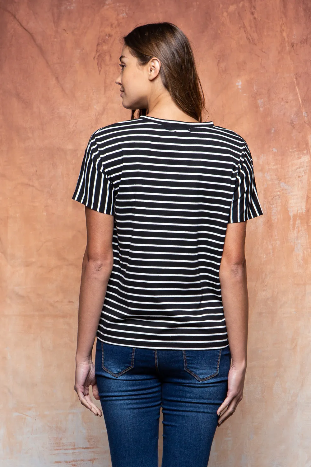 Jade Classic Stripe Tee in Black