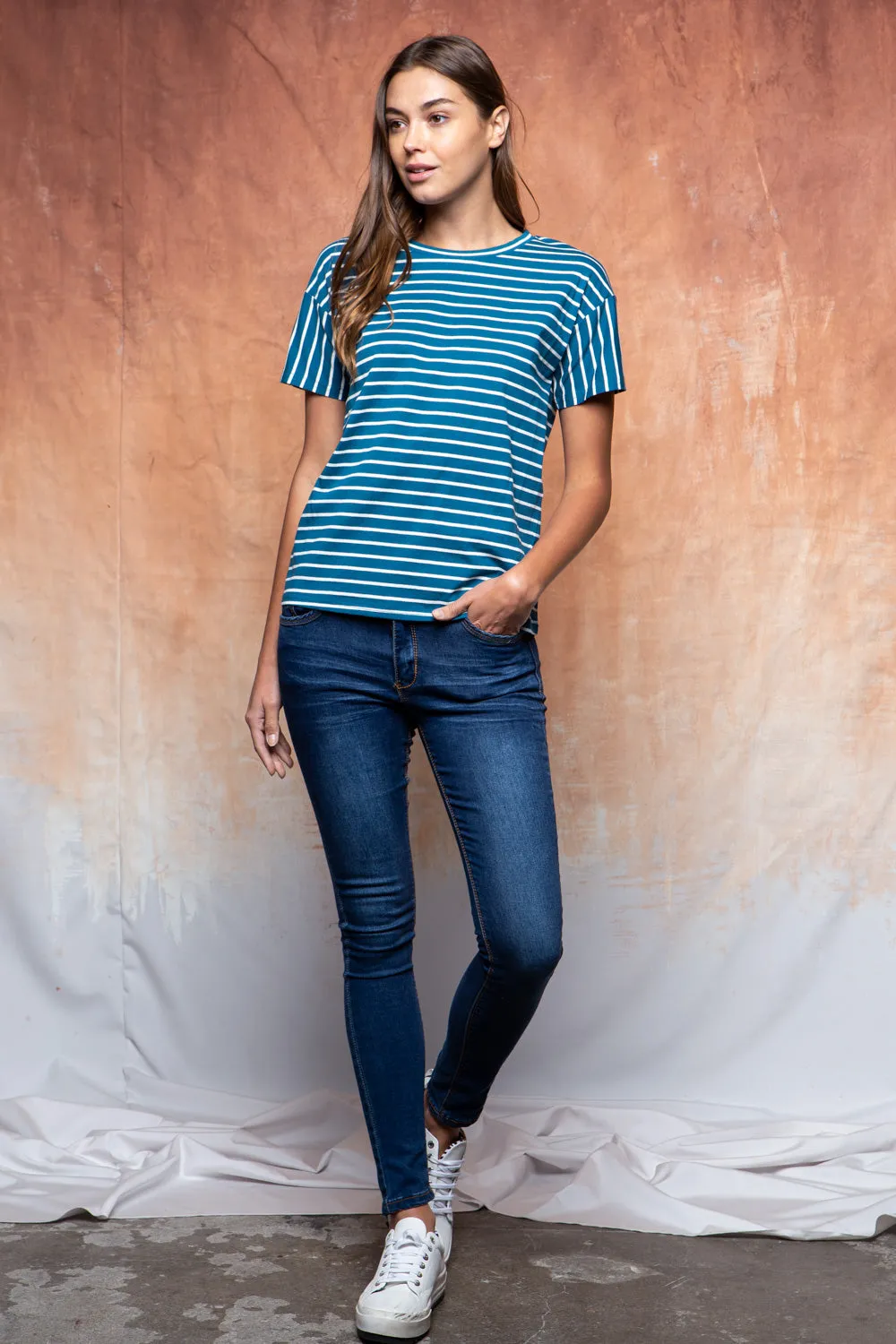 Jade Classic Stripe Tee in Teal