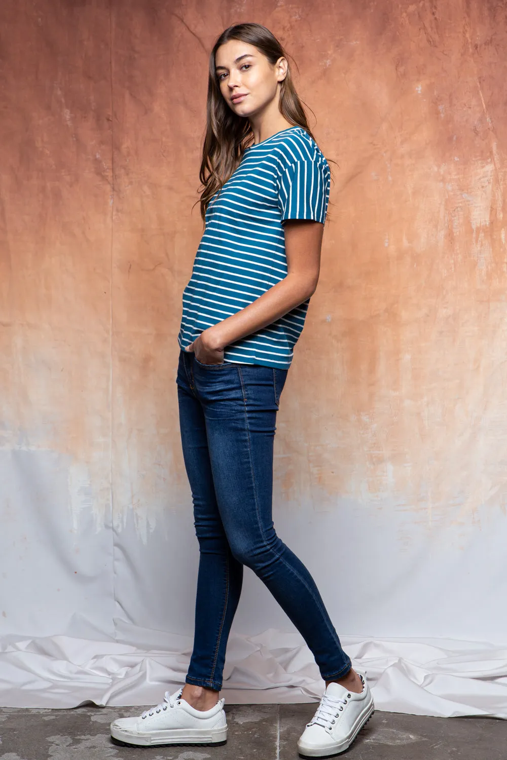 Jade Classic Stripe Tee in Teal