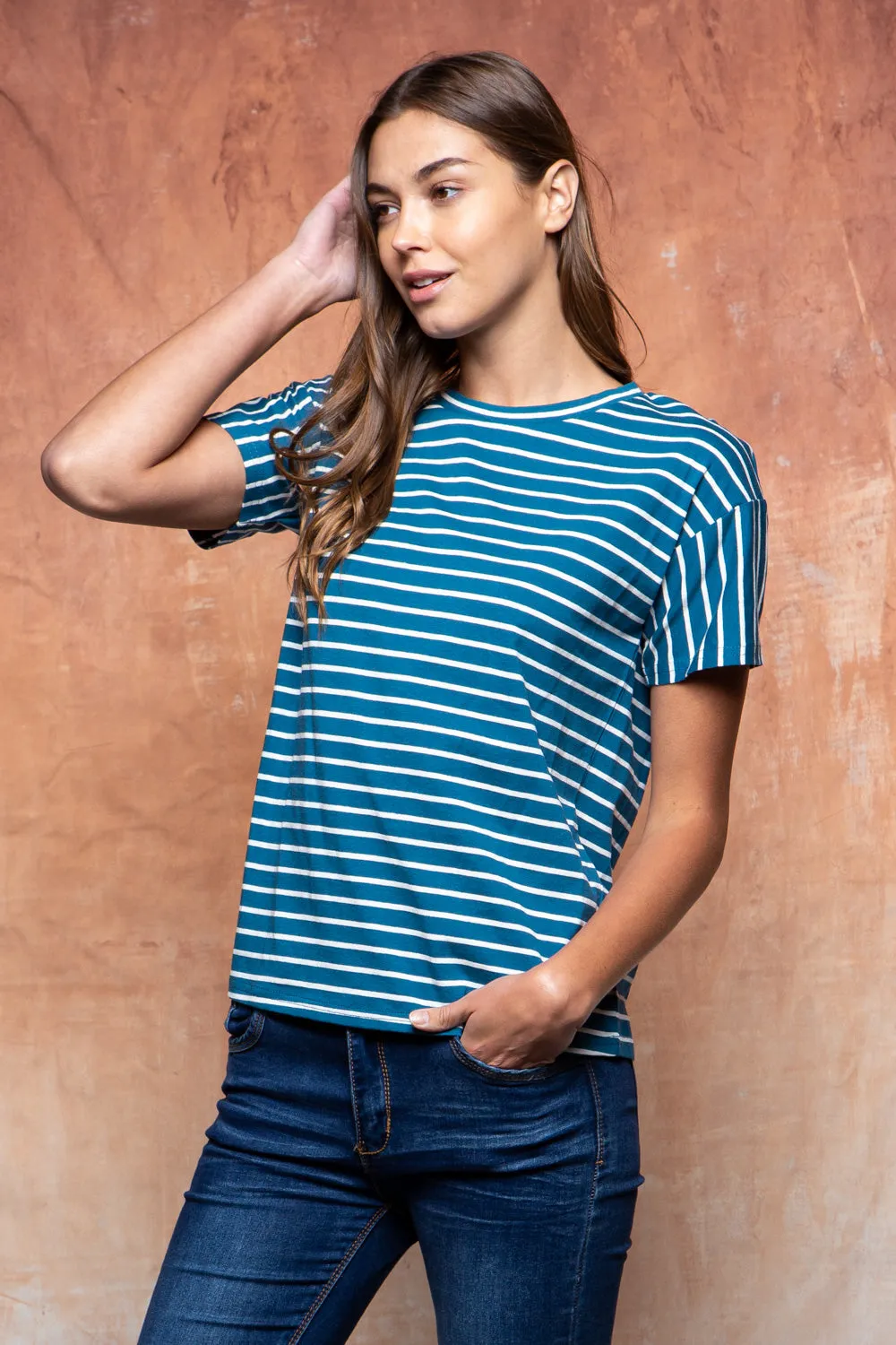 Jade Classic Stripe Tee in Teal