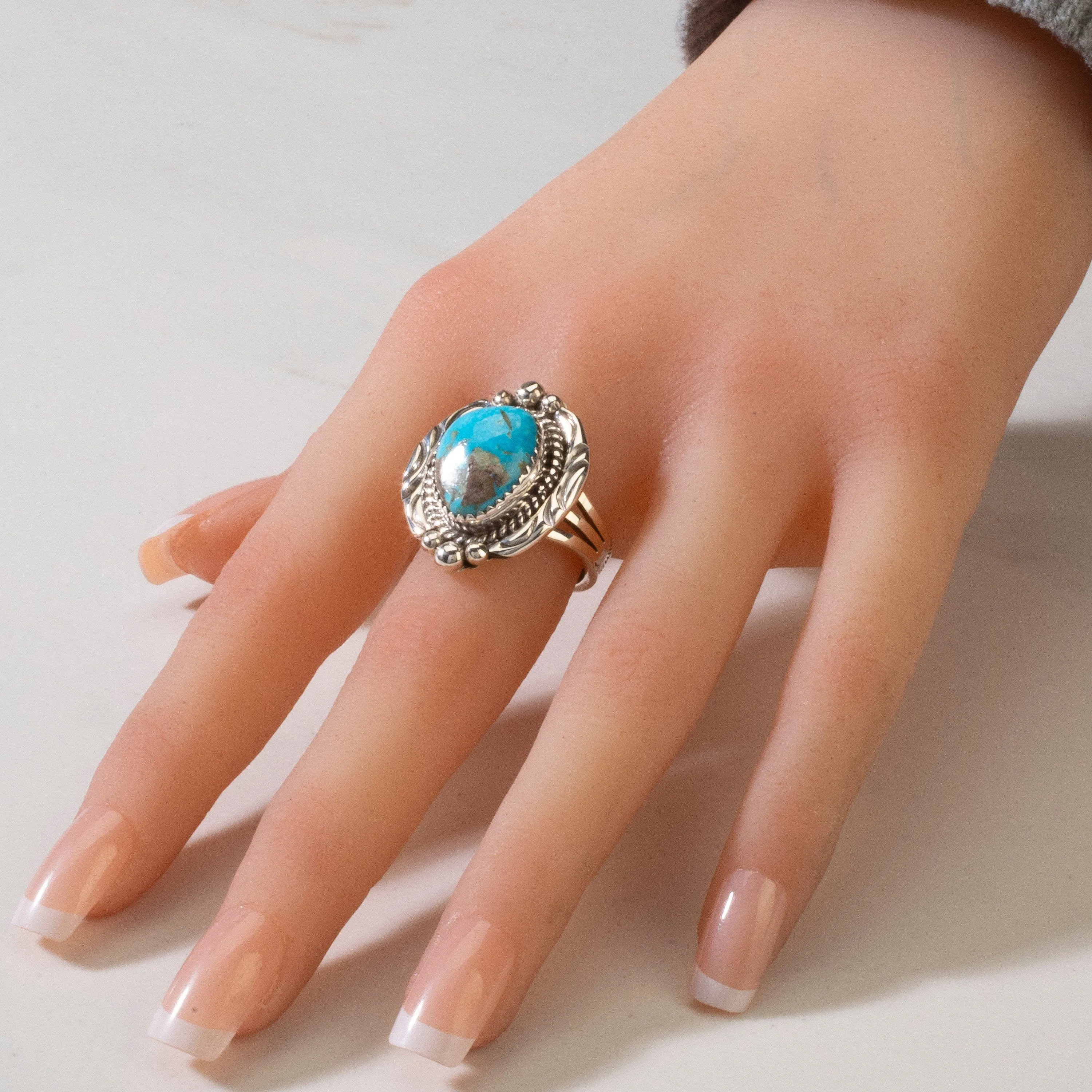 Joe Piaso Jr. Sleeping Beauty Turquoise Navajo USA Native American Made 925 Sterling Silver Ring