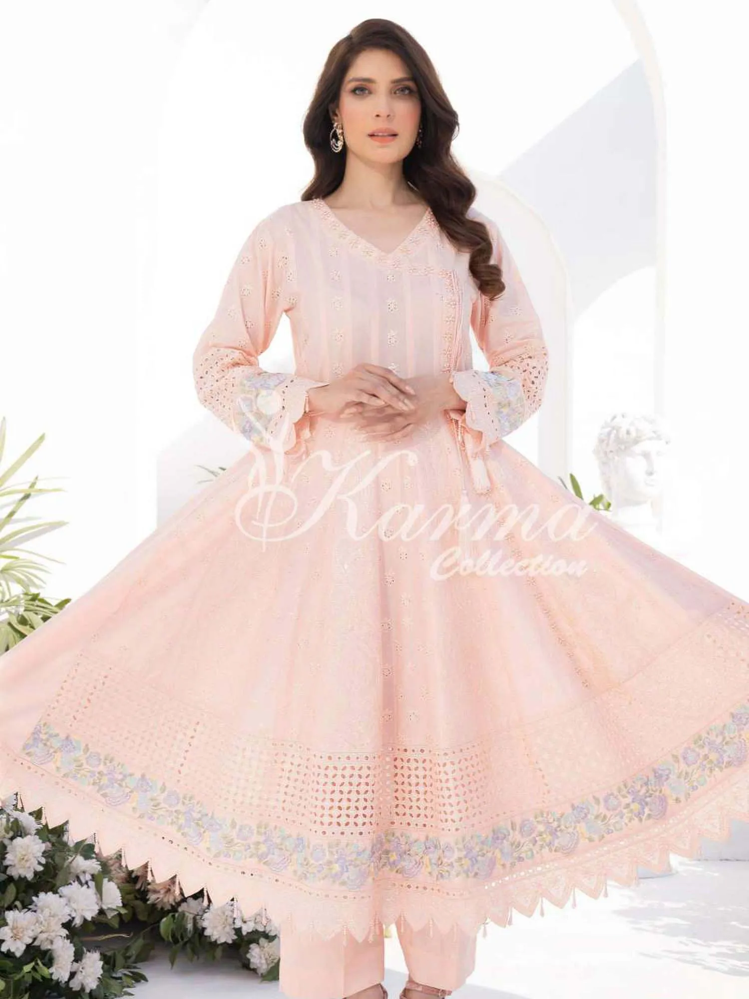 Karma Collection Pink Cotton Frock Embroidered Suit (KC1331)