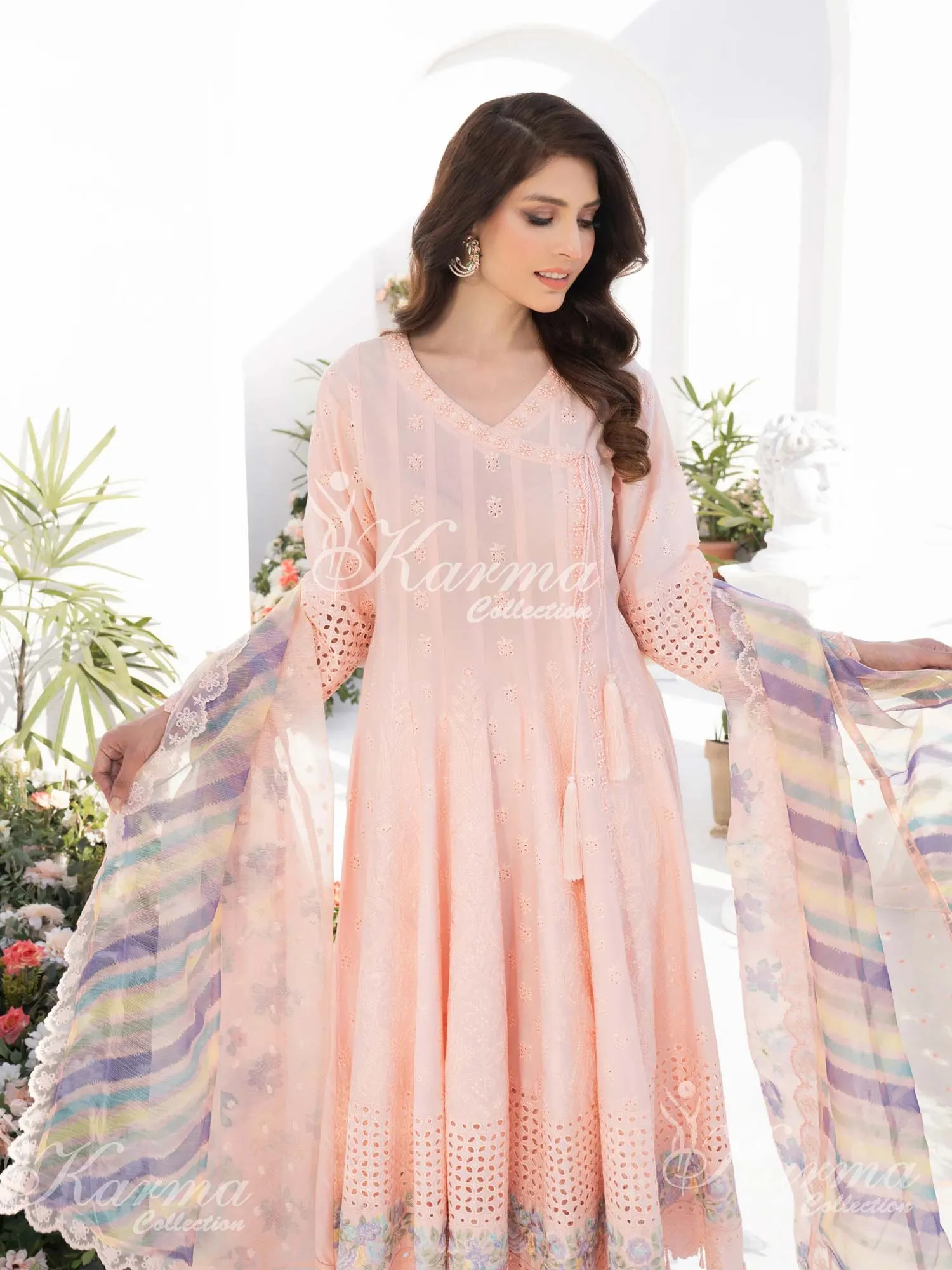 Karma Collection Pink Cotton Frock Embroidered Suit (KC1331)