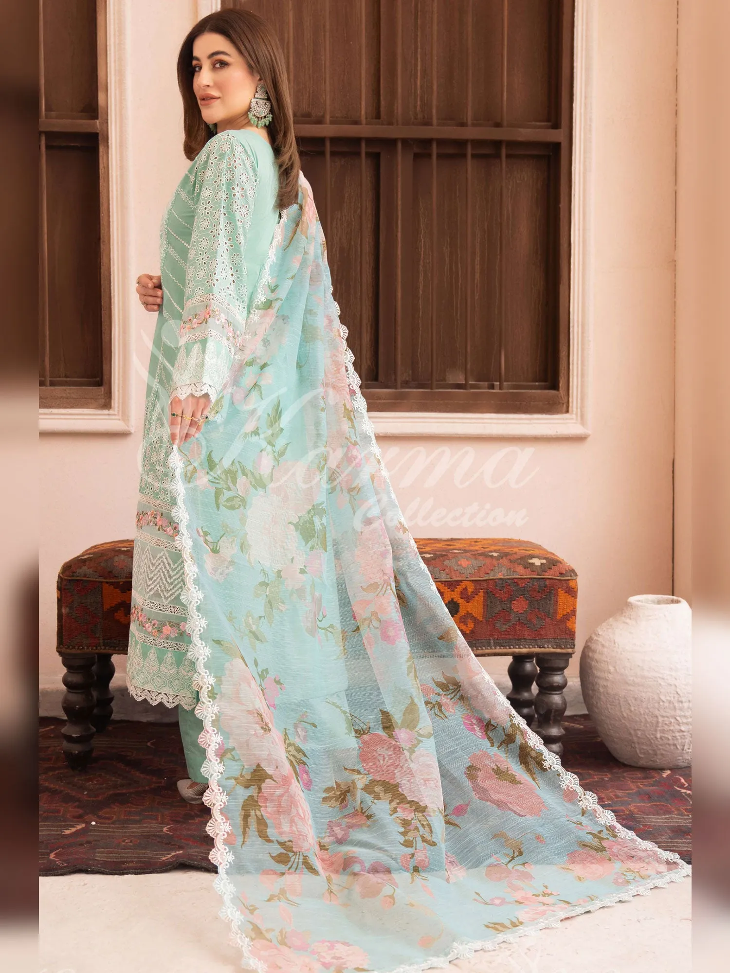 Karma Collection "Naqsh" Light Turquoise Cotton Embroidered Suit (KC1353)