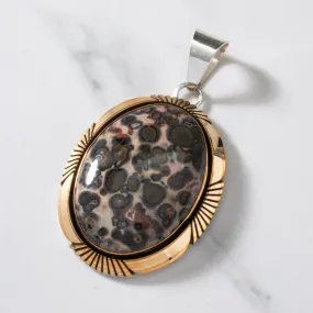 K.B. Leopard Skin Agate Navajo USA Native American Made 925 Sterling Silver & 12K Gold Filled Pendant