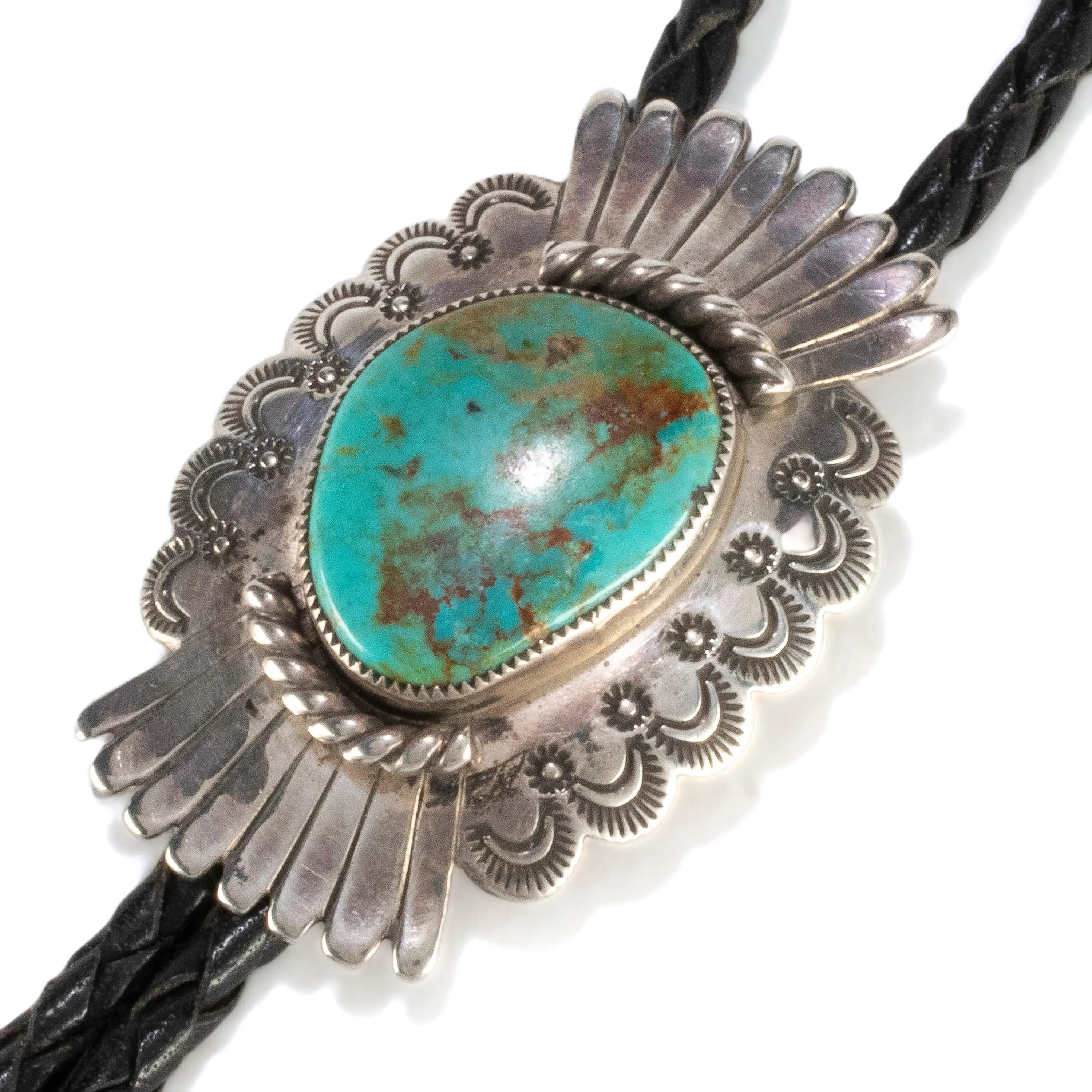 Kingman Turquoise USA Native American Made 925 Sterling Silver Bolo Tie