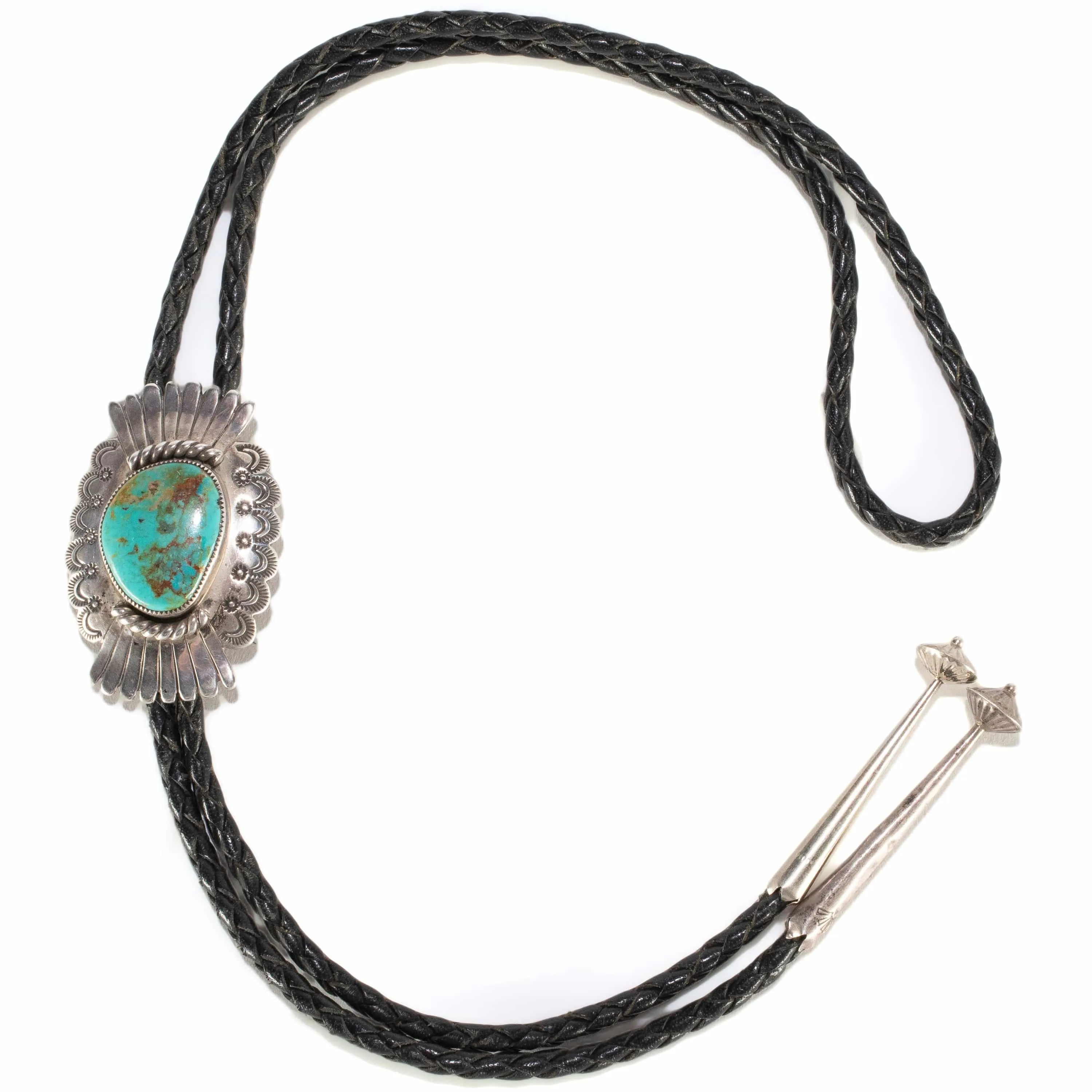 Kingman Turquoise USA Native American Made 925 Sterling Silver Bolo Tie