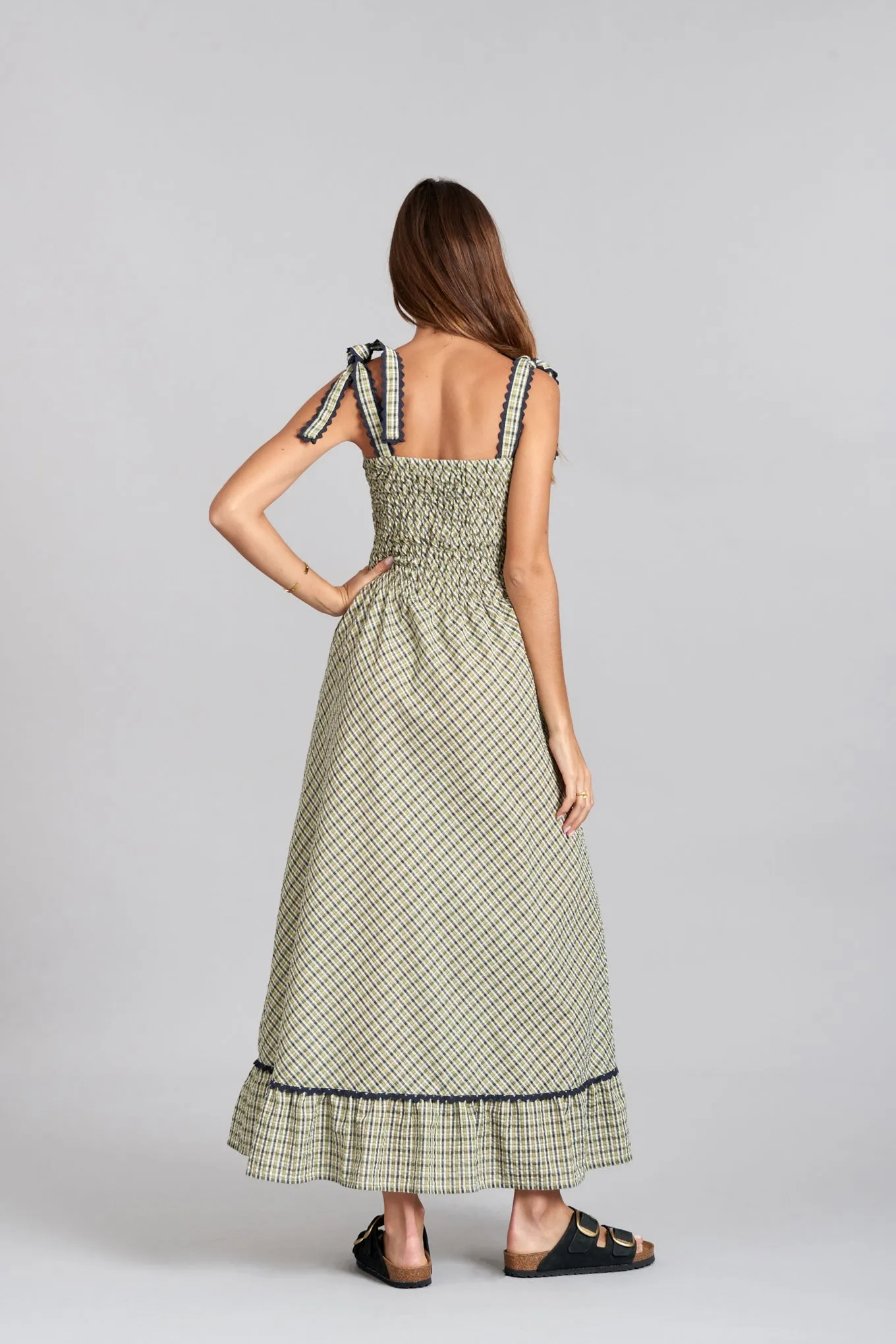 Komodo Hoya Olive Check Maxi Sundress