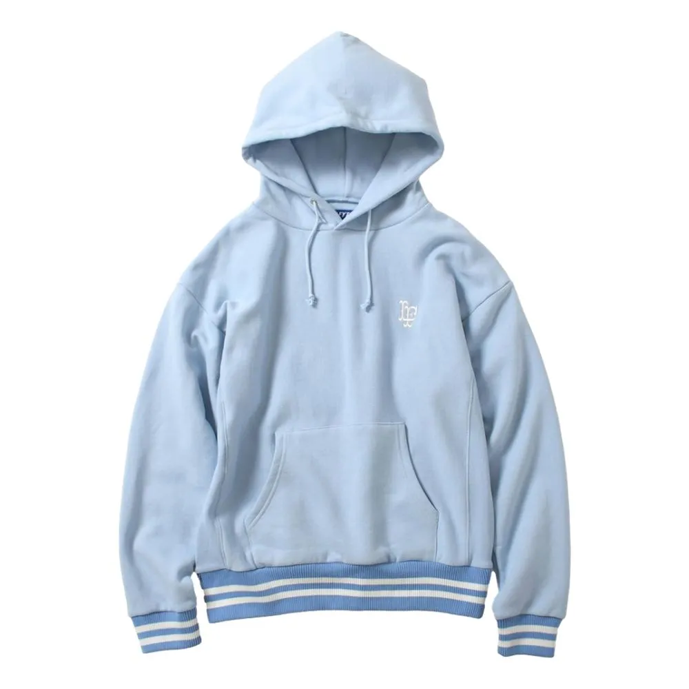 LAFAYETTE STRIPED RIB SMALL LF LOGO US COTTON HOODED SWEATSHIRT-LIGHT BLUE