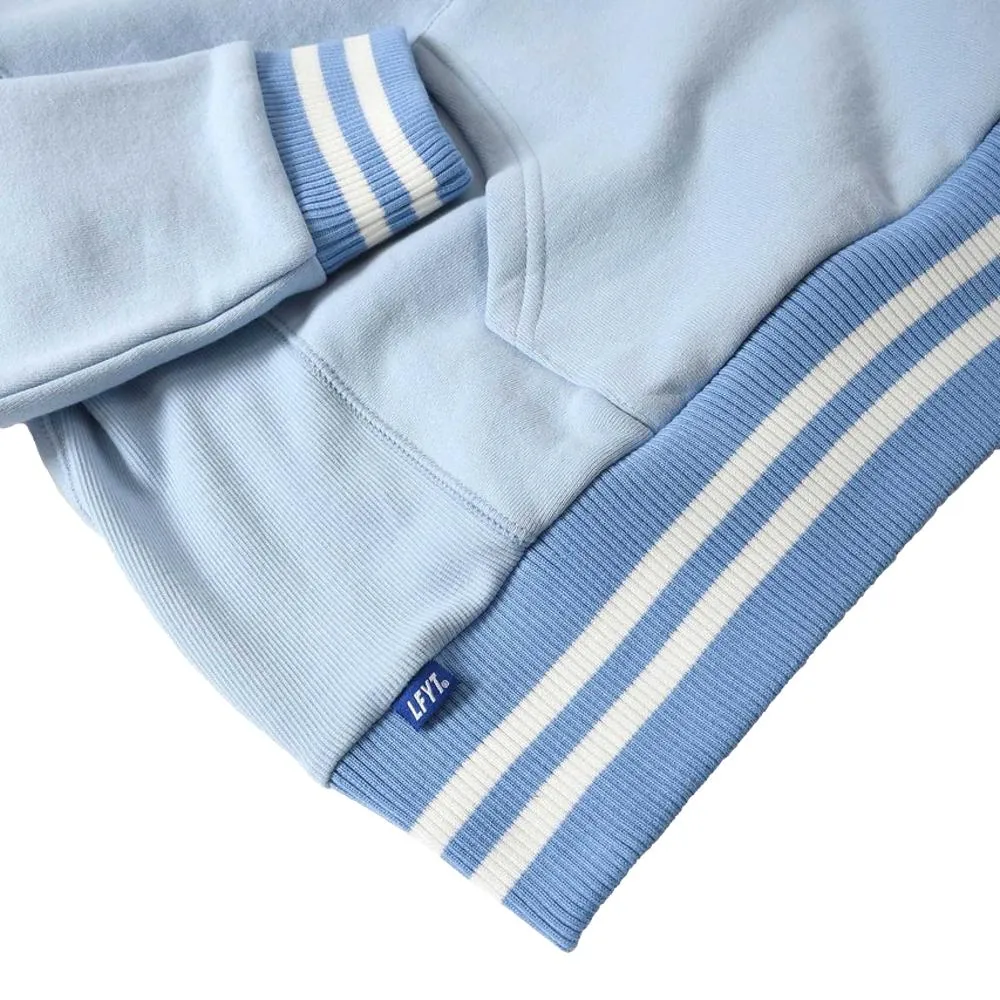 LAFAYETTE STRIPED RIB SMALL LF LOGO US COTTON HOODED SWEATSHIRT-LIGHT BLUE