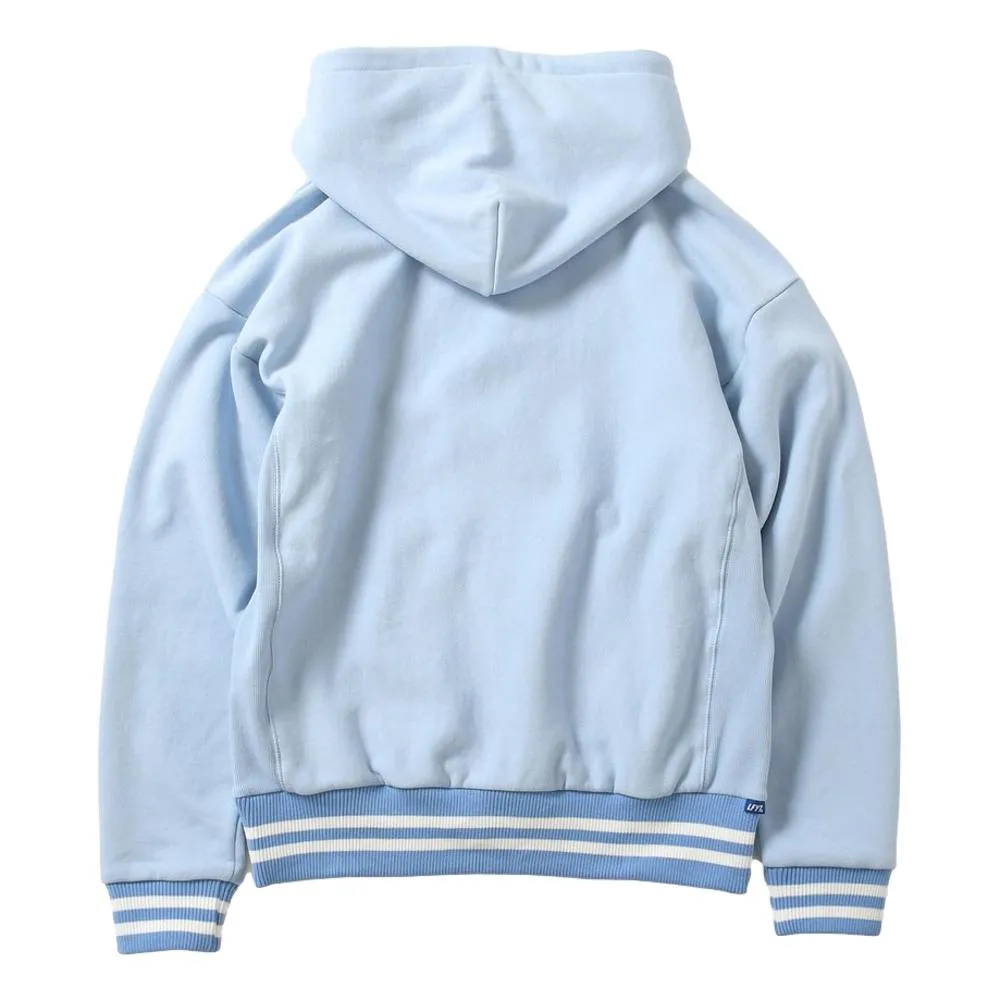 LAFAYETTE STRIPED RIB SMALL LF LOGO US COTTON HOODED SWEATSHIRT-LIGHT BLUE