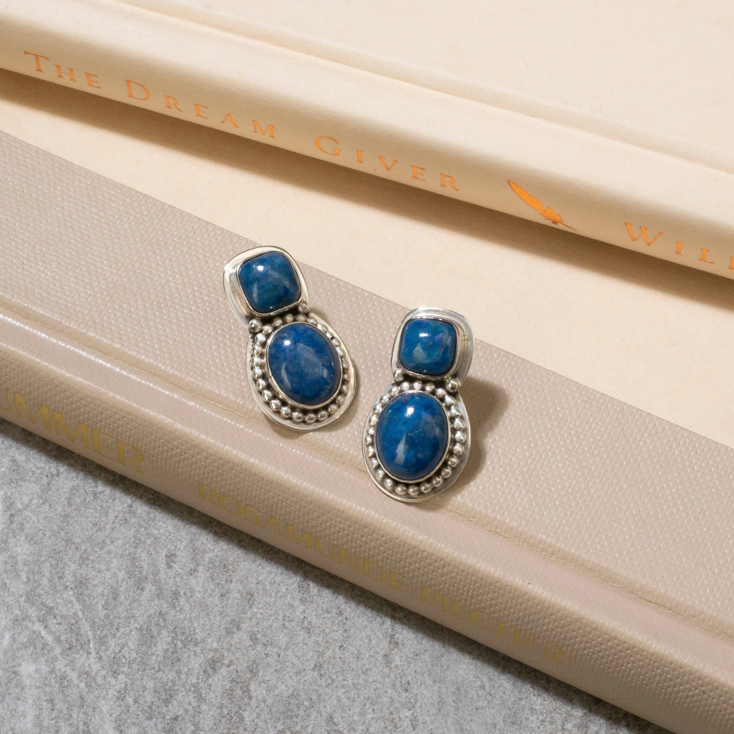 Lapis Navajo USA Native American Made 925 Sterling Silver Earrings with Stud Backing