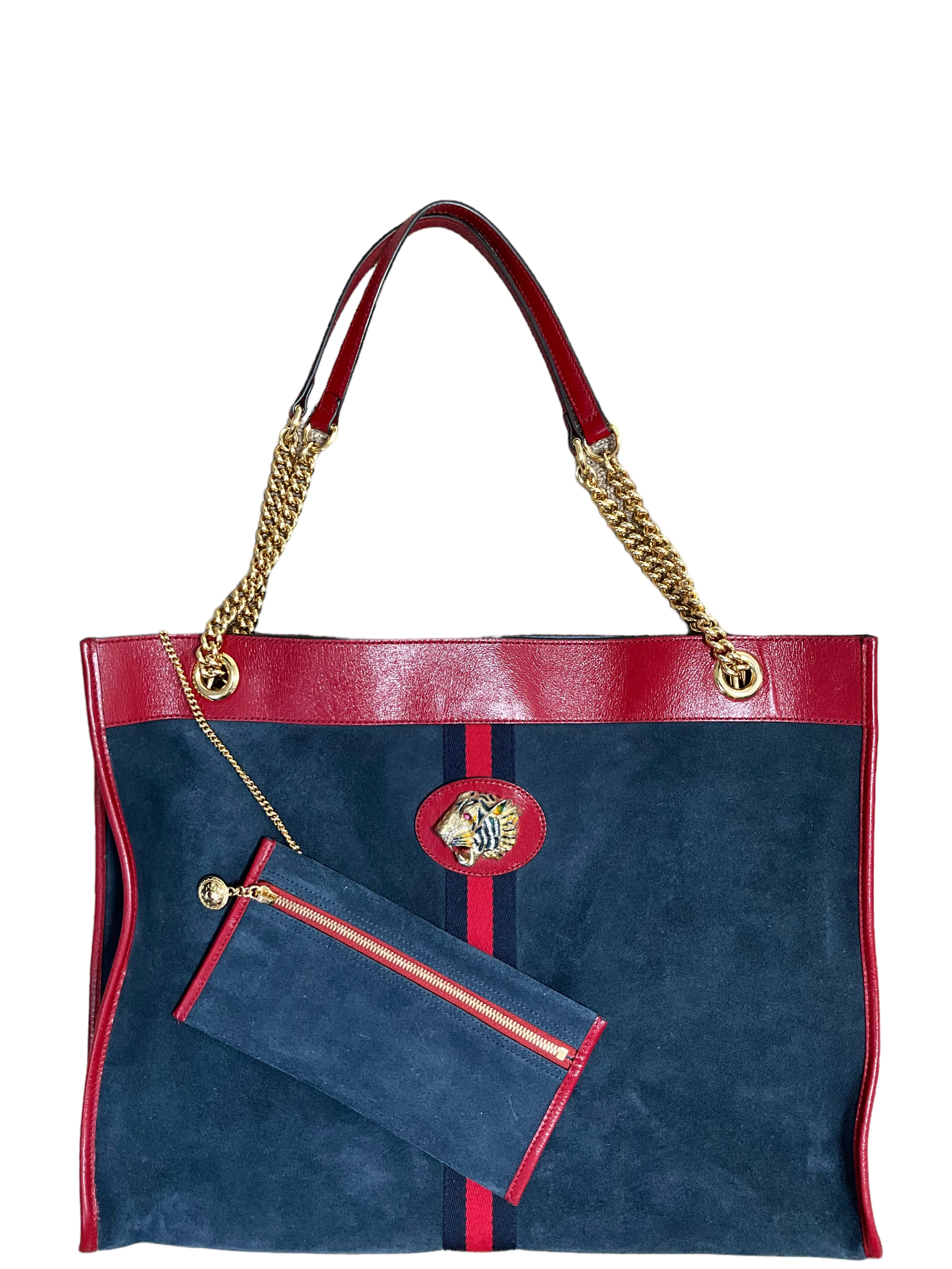 Large Gucci Rajah Tote in Blue Suede