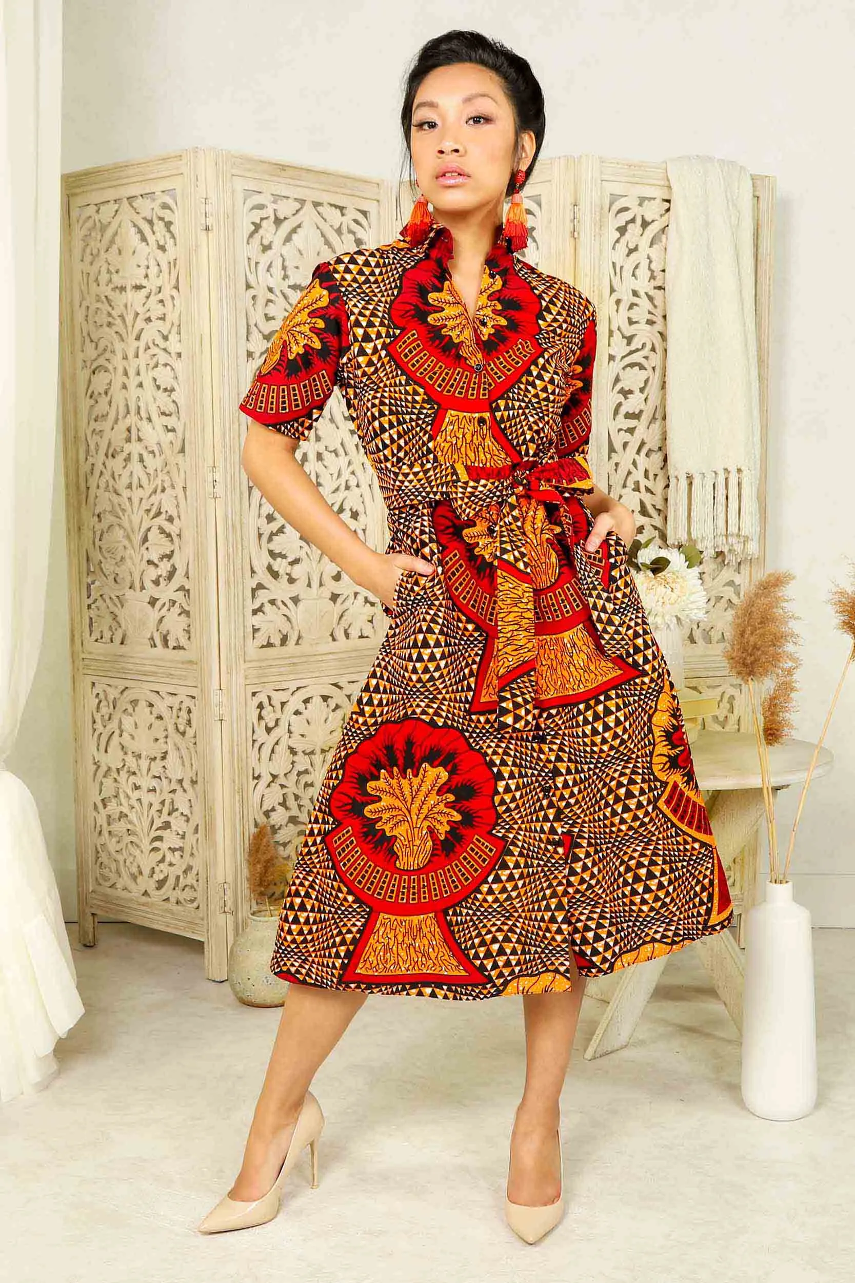 LENIA African Print Shirt Dress