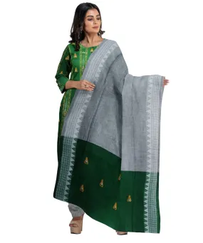 Light green grey handwoven cotton nuapatna dress material