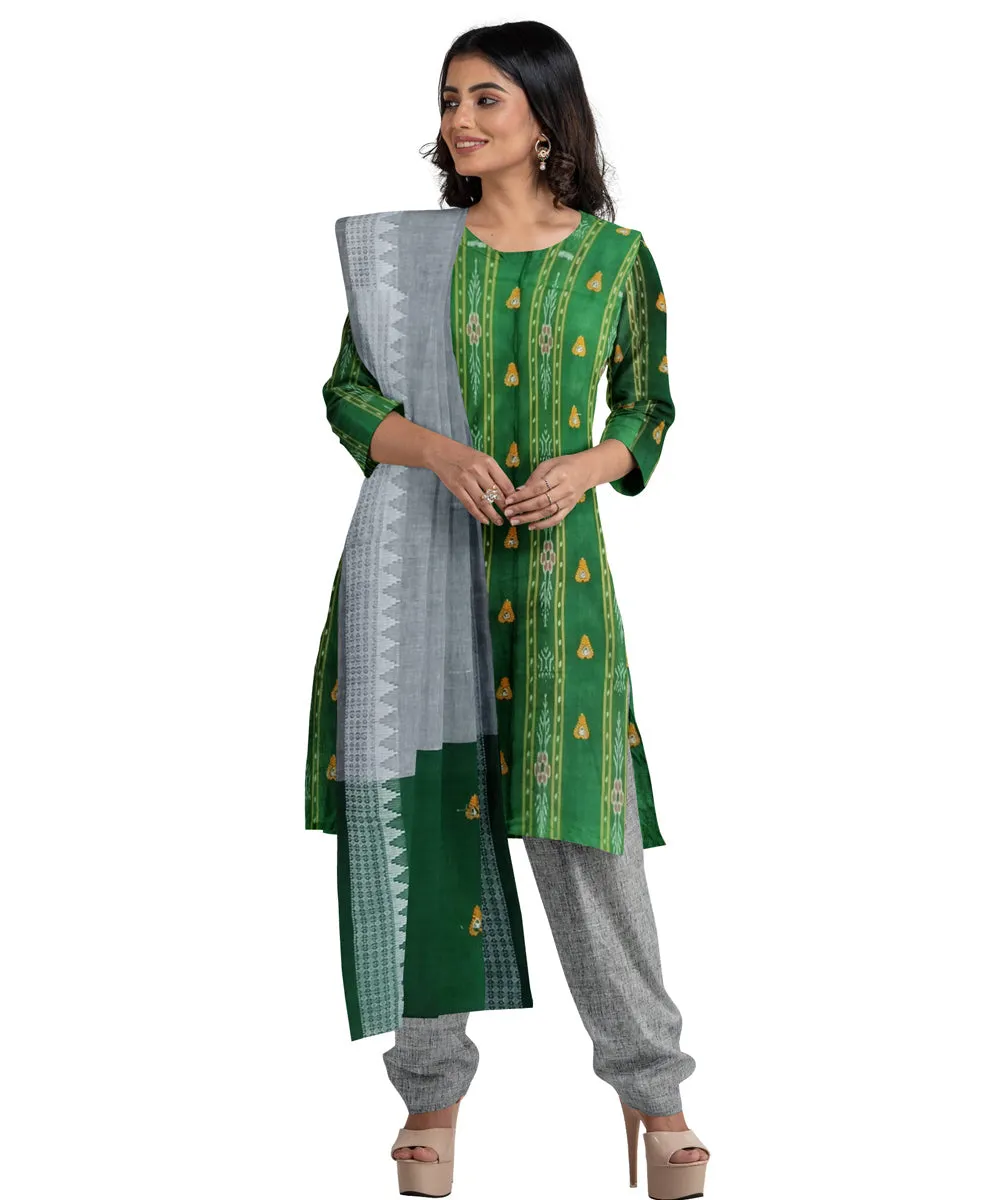 Light green grey handwoven cotton nuapatna dress material