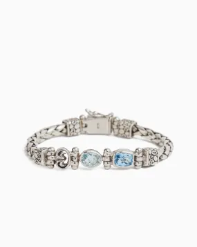 Love City Wheat Link Bracelet with Stones & Petroglyph - Hampton Blue Topaz/Blue Topaz