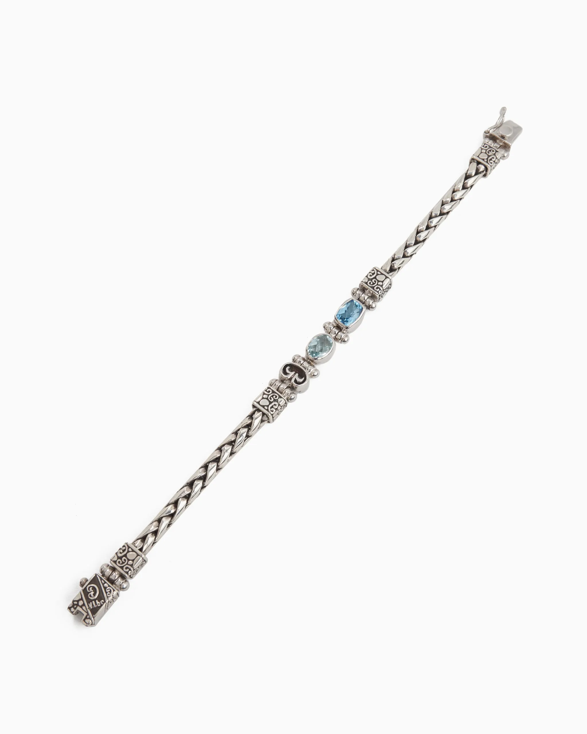 Love City Wheat Link Bracelet with Stones & Petroglyph - Hampton Blue Topaz/Blue Topaz