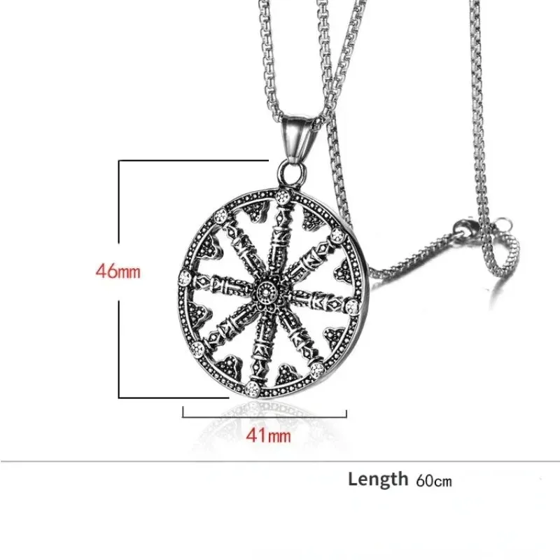 Men Stainless Steel Dharma Chakra Pendant Dharma Wheel of Law Buddhist Symbol Necklace