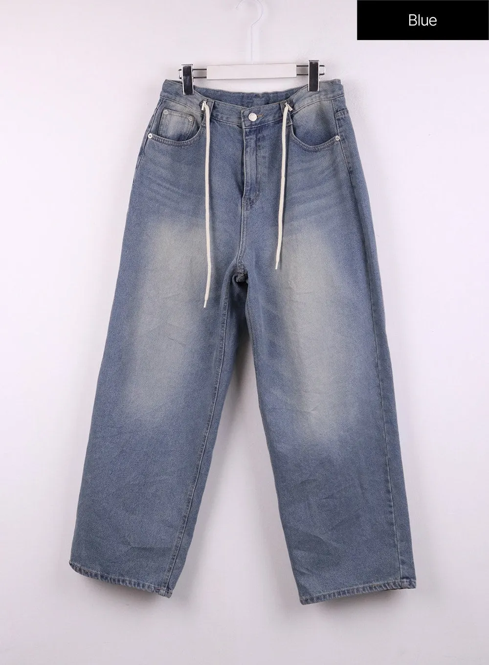 Mid Waist Wide Leg Drawstring Jeans CJ429