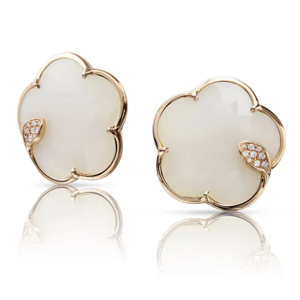 Pasquale Bruni - Ton Joli - Button Earrings, 18K Rose Gold, White Agate, Mother of Pearl, and Diamonds