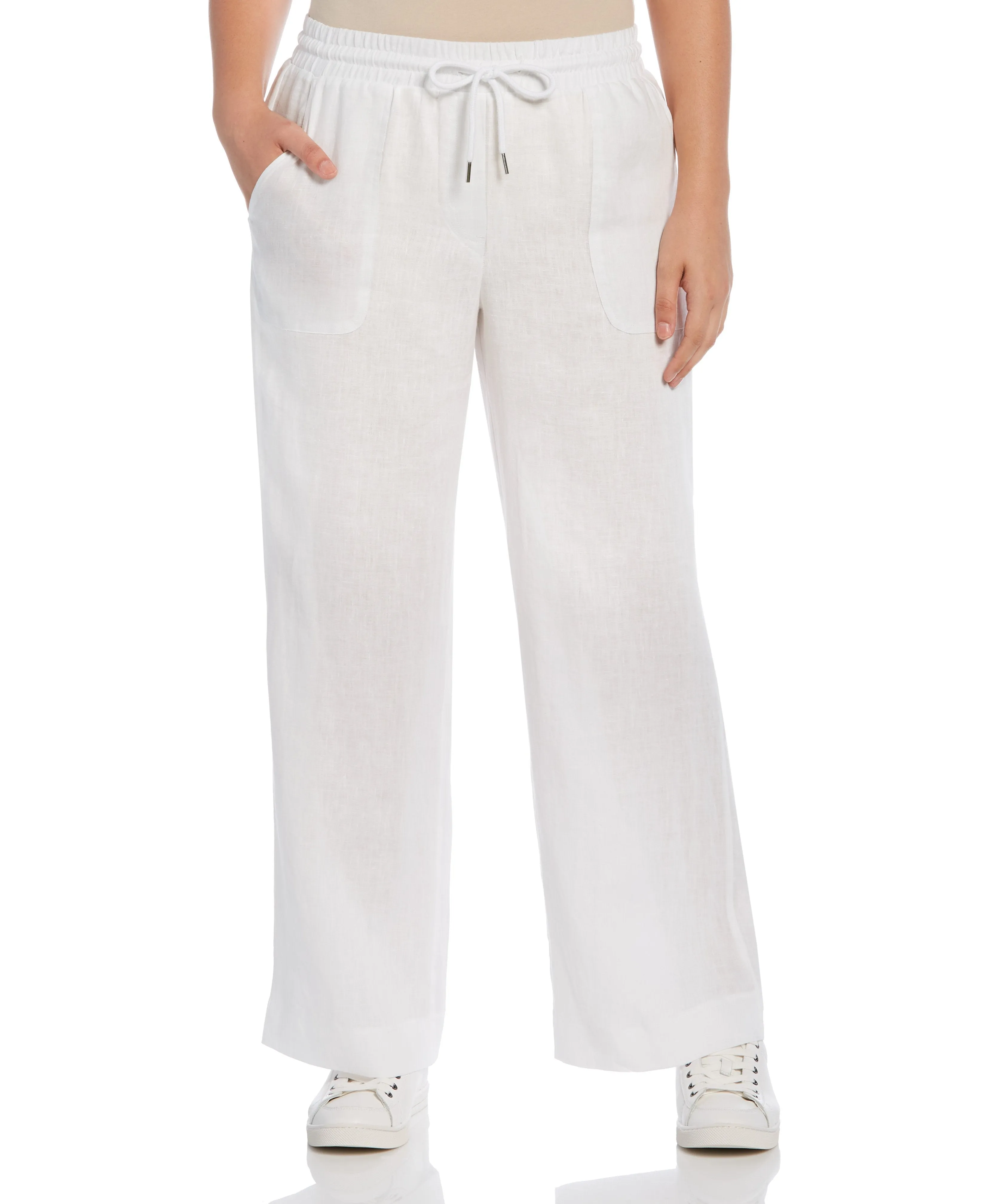 Petite Wide Leg Drawstring Linen Pant