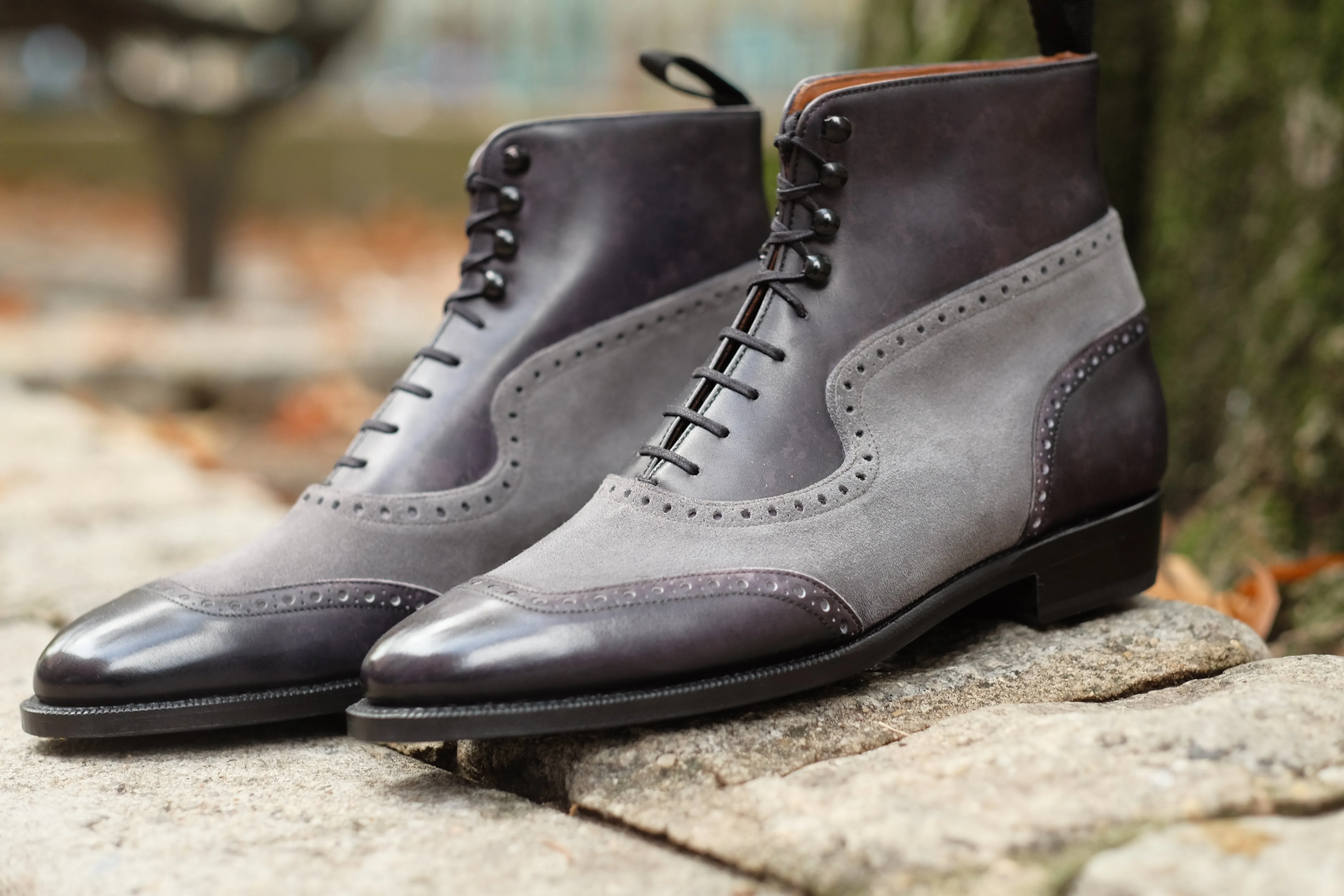 Pinehurst - MTO - Black Marble Patina / Light Grey Suede - TMG Last - Single Leather Sole