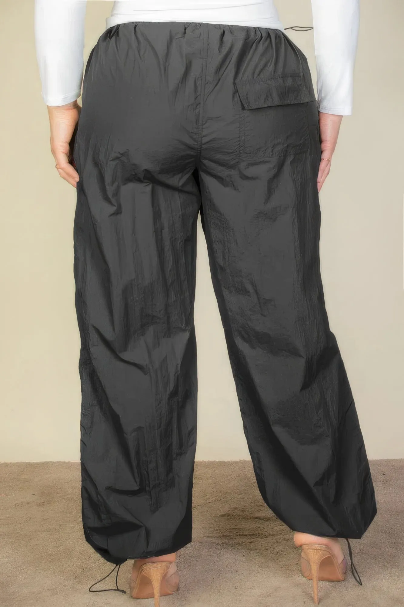 Plus Size Drawstring Waist Parachute Pants